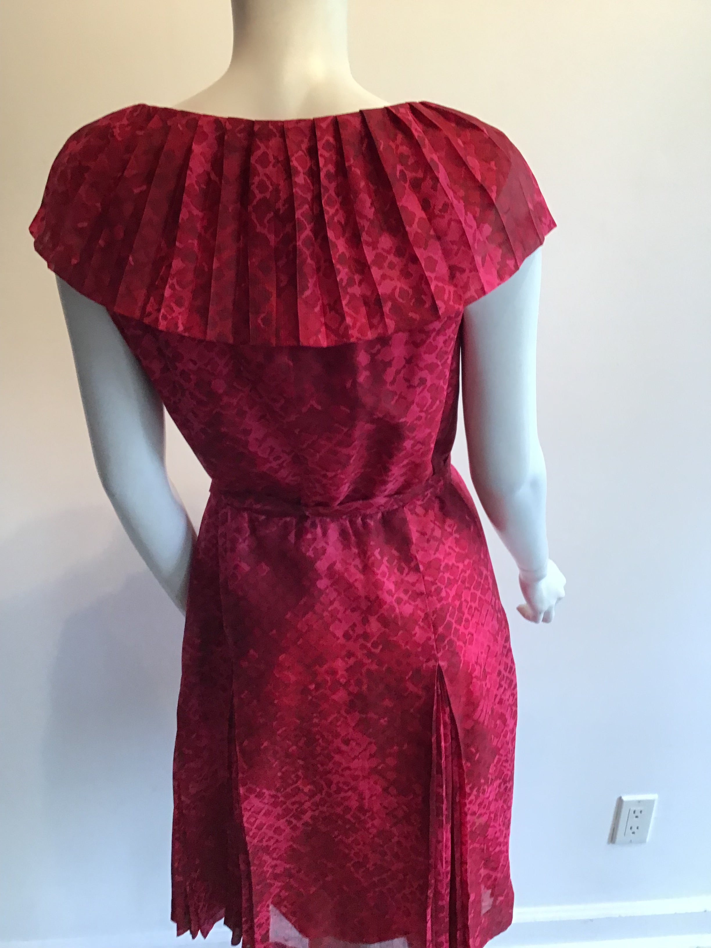 1960s Red and Pink Cotton Net Dress Size 8