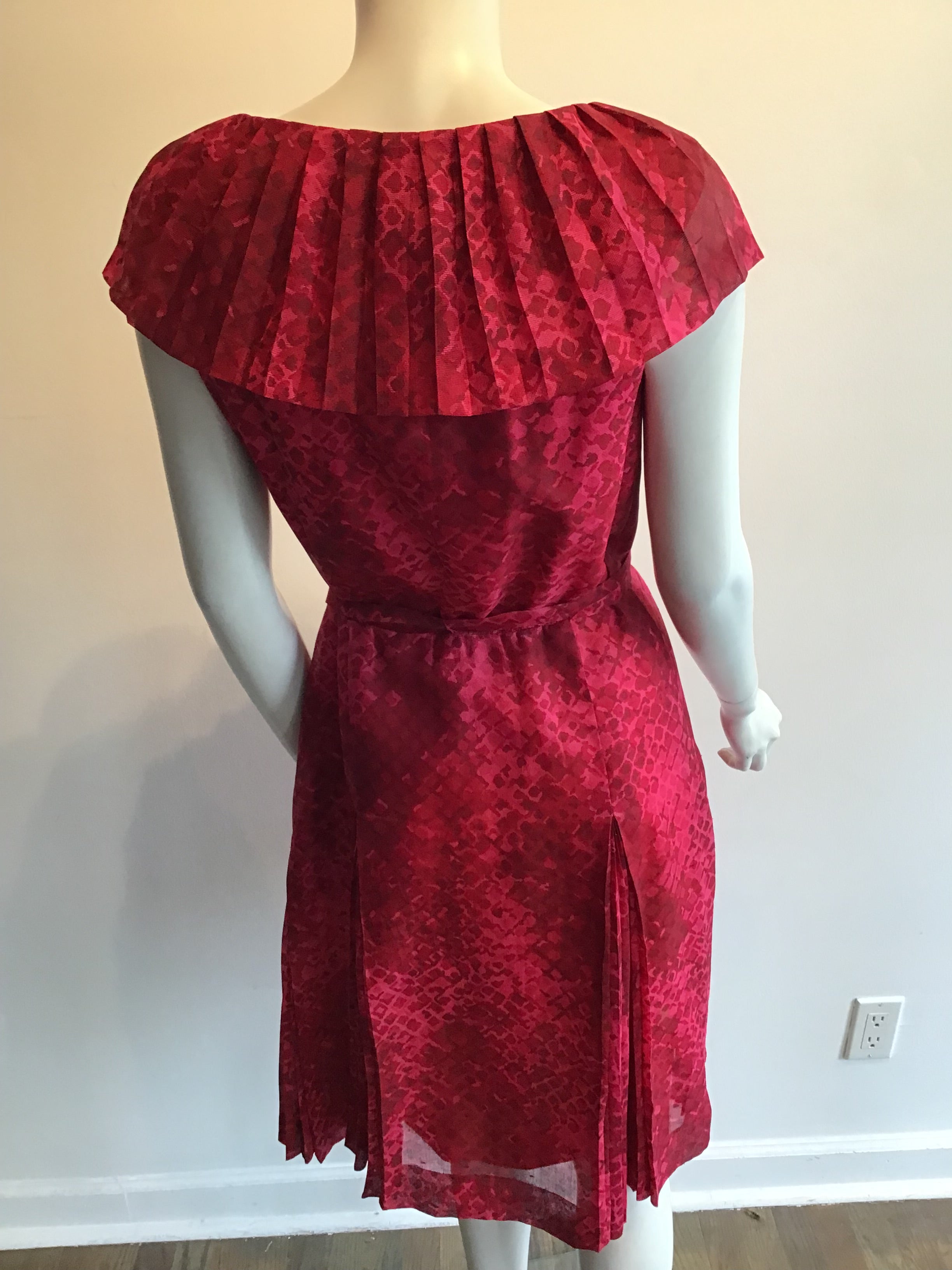 1960s Red and Pink Cotton Net Dress Size 8