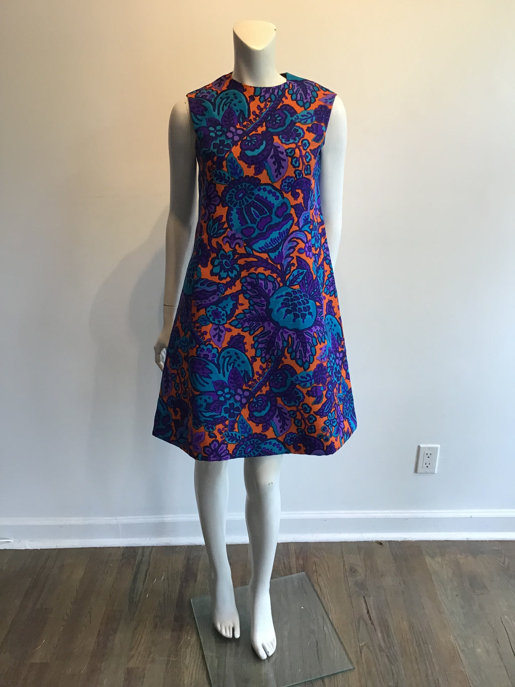 1960s Multicolor Printed Linen Sun Dress Size 8