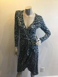 vintage 1970s diane von furstenberg blue black printed cotton jersey dress