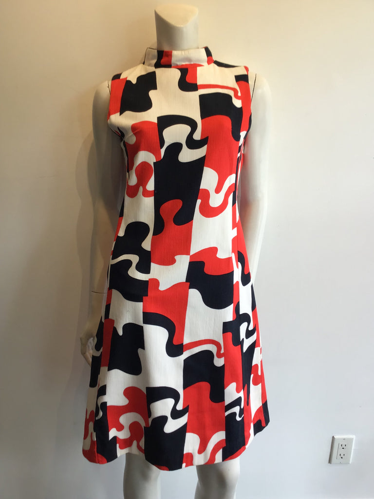 1960’s Cotton Orange,Black,White Janet Lynn Shift Dress Size 8