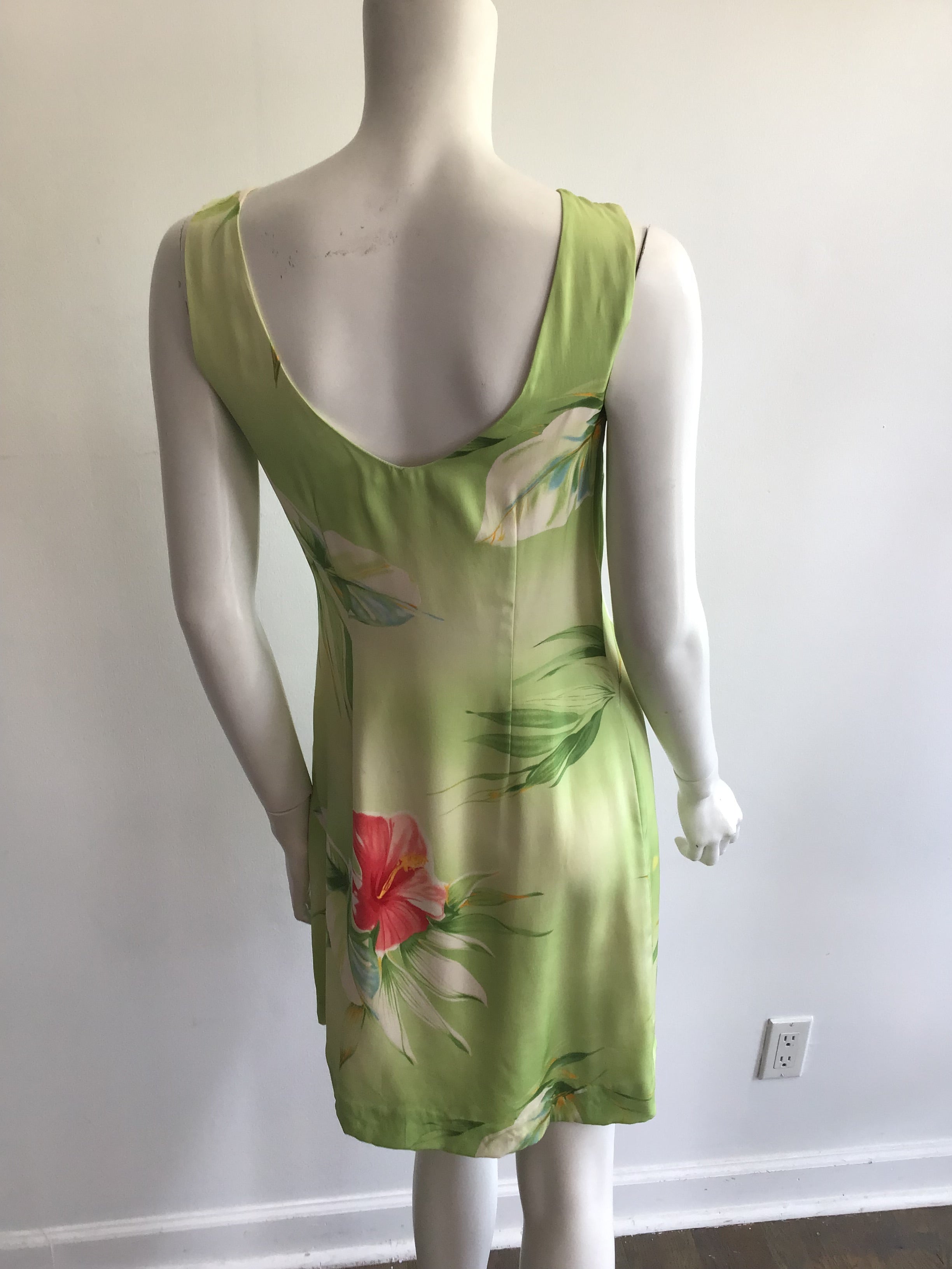 2000s Silk Green and Pink Tommy Bahama Dress Size 8