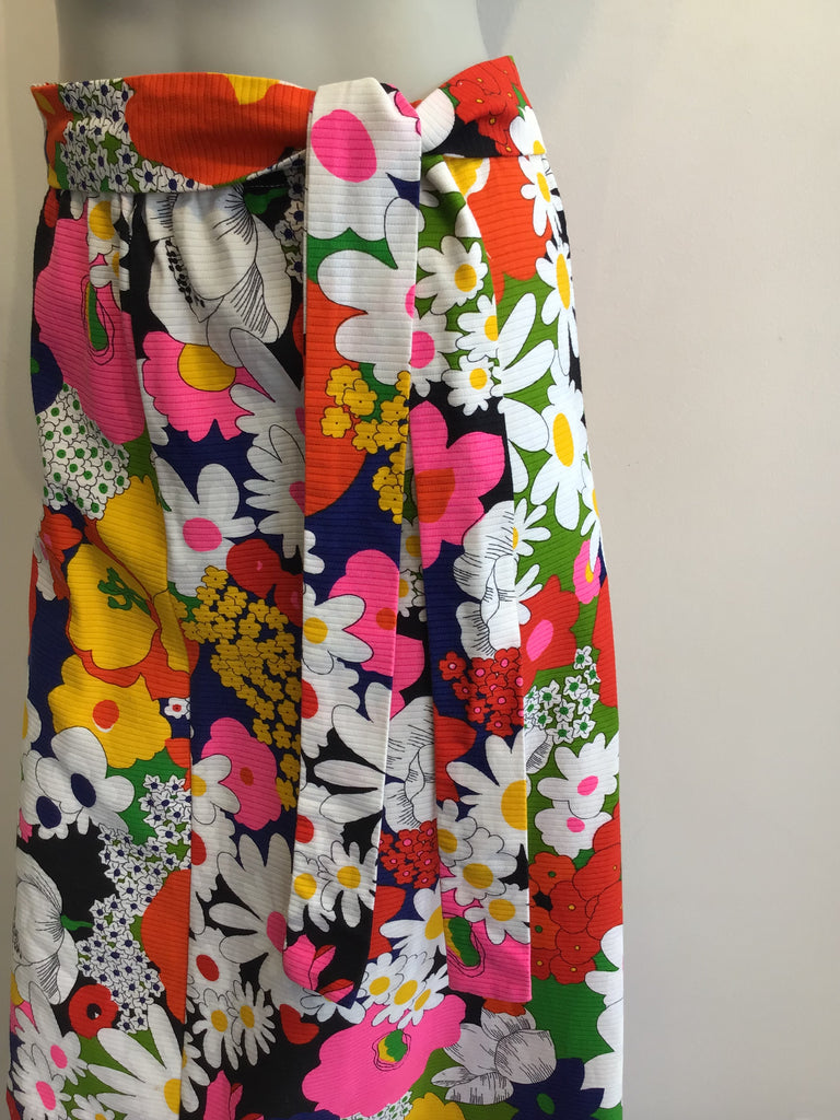 1970s Multicolor Floral Cotton Maxi Skirt Size 12
