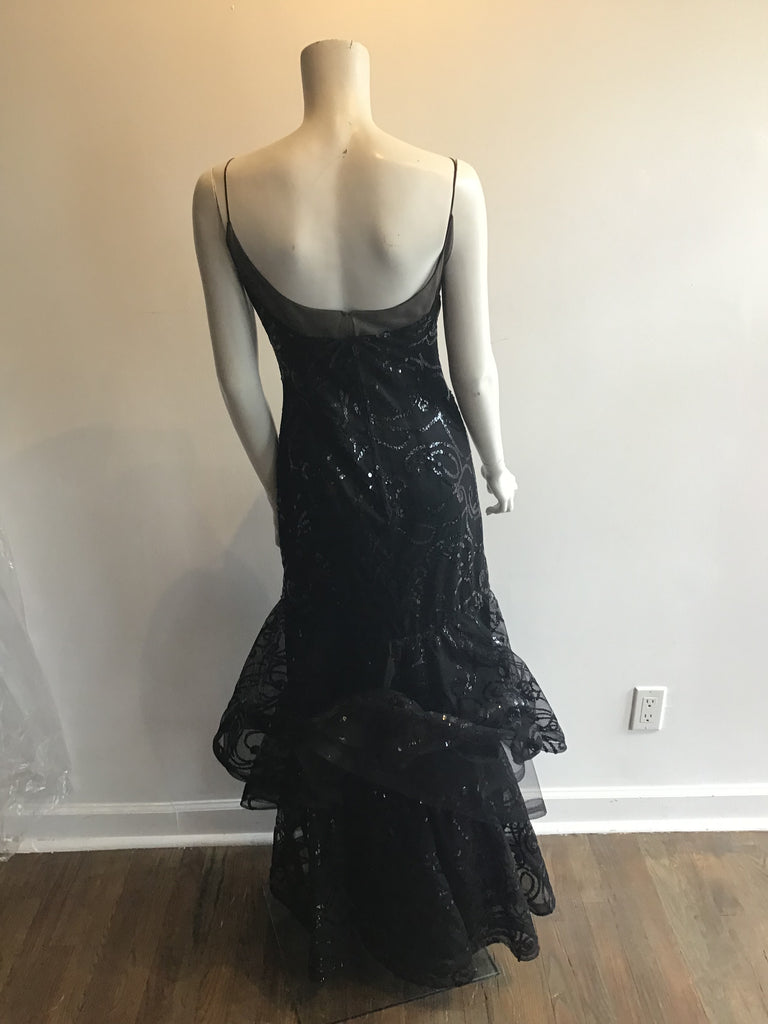 1990 Scaasi Black Sequined Tiered Evening Dress size 6/8 unworn with tags
