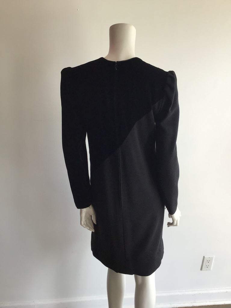 1980’s Black Wool and Silk Velvet Cocktail Dress Size 10