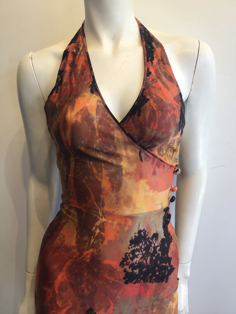 1970’s Orange and Black Halter Dress with Buttons Size 2