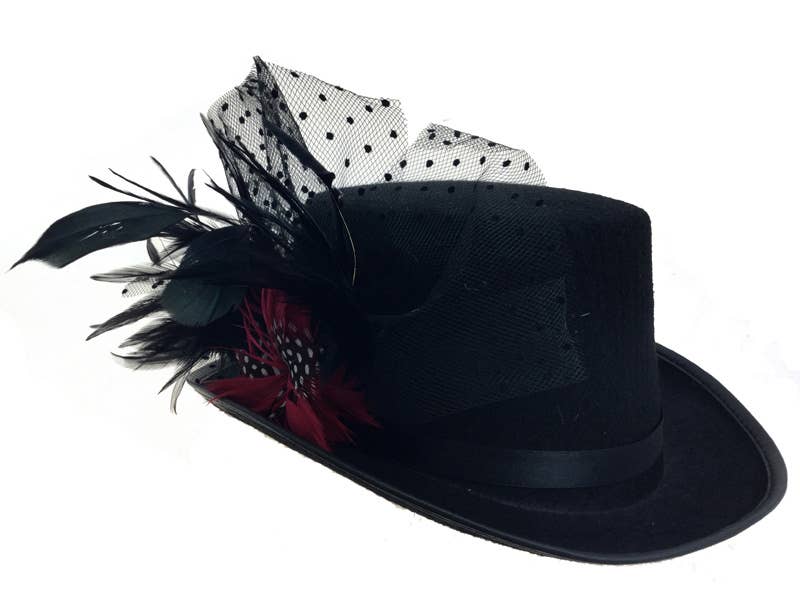 Black Feather Victorian Top Hat (H38503)