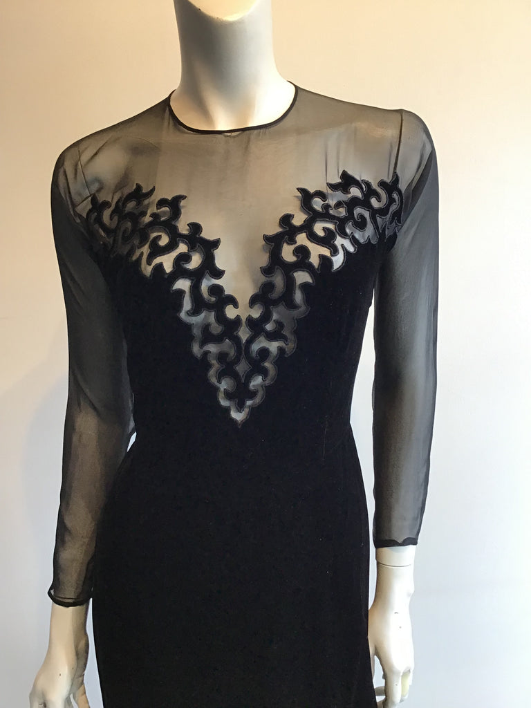 1990s Oscar de La Renta Silk Velvet and Chiffon Evening Gown Size 6