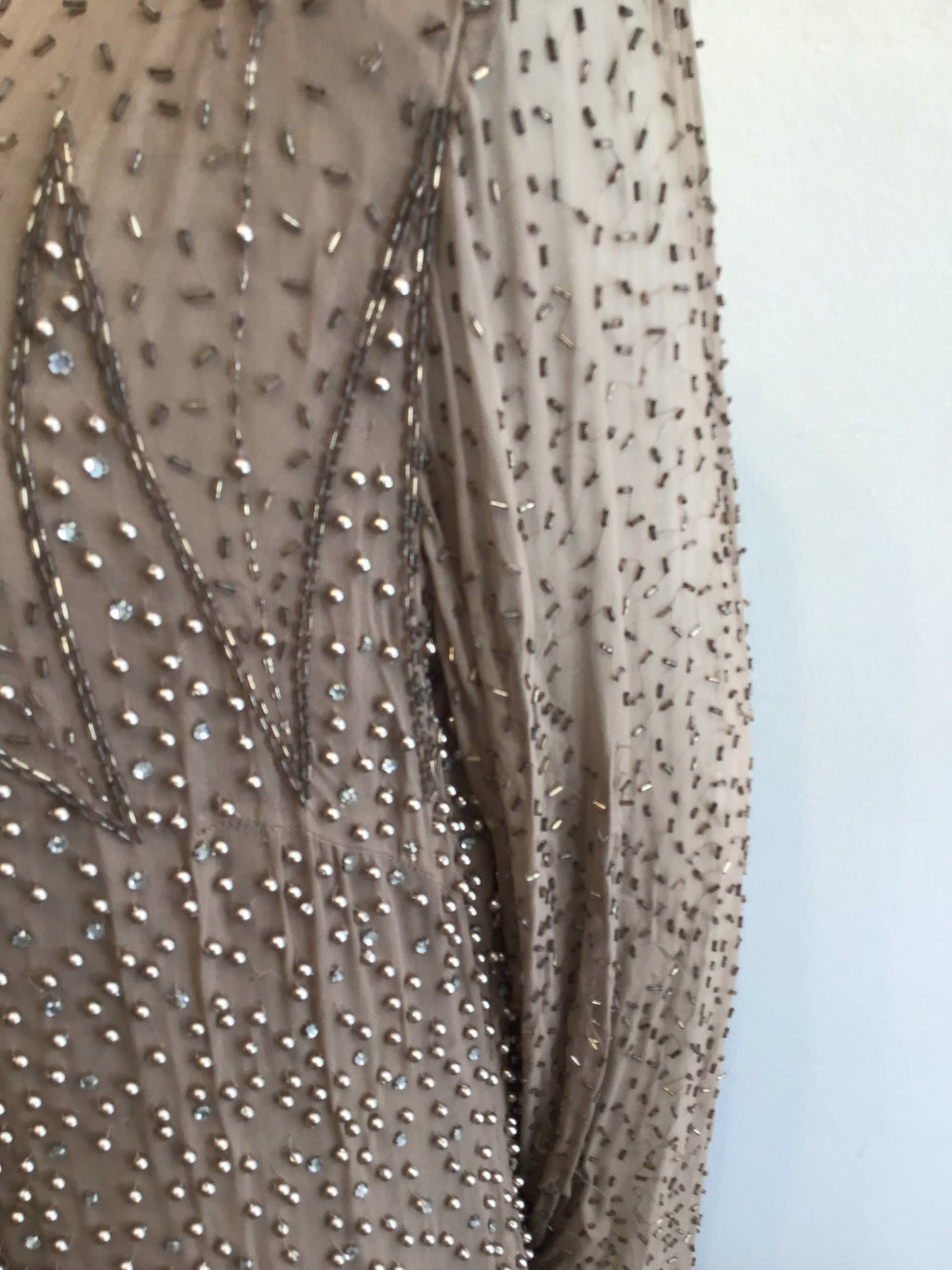 2000’s Oleg Cassini Taupe Silk Beaded Evening Dress Size 16