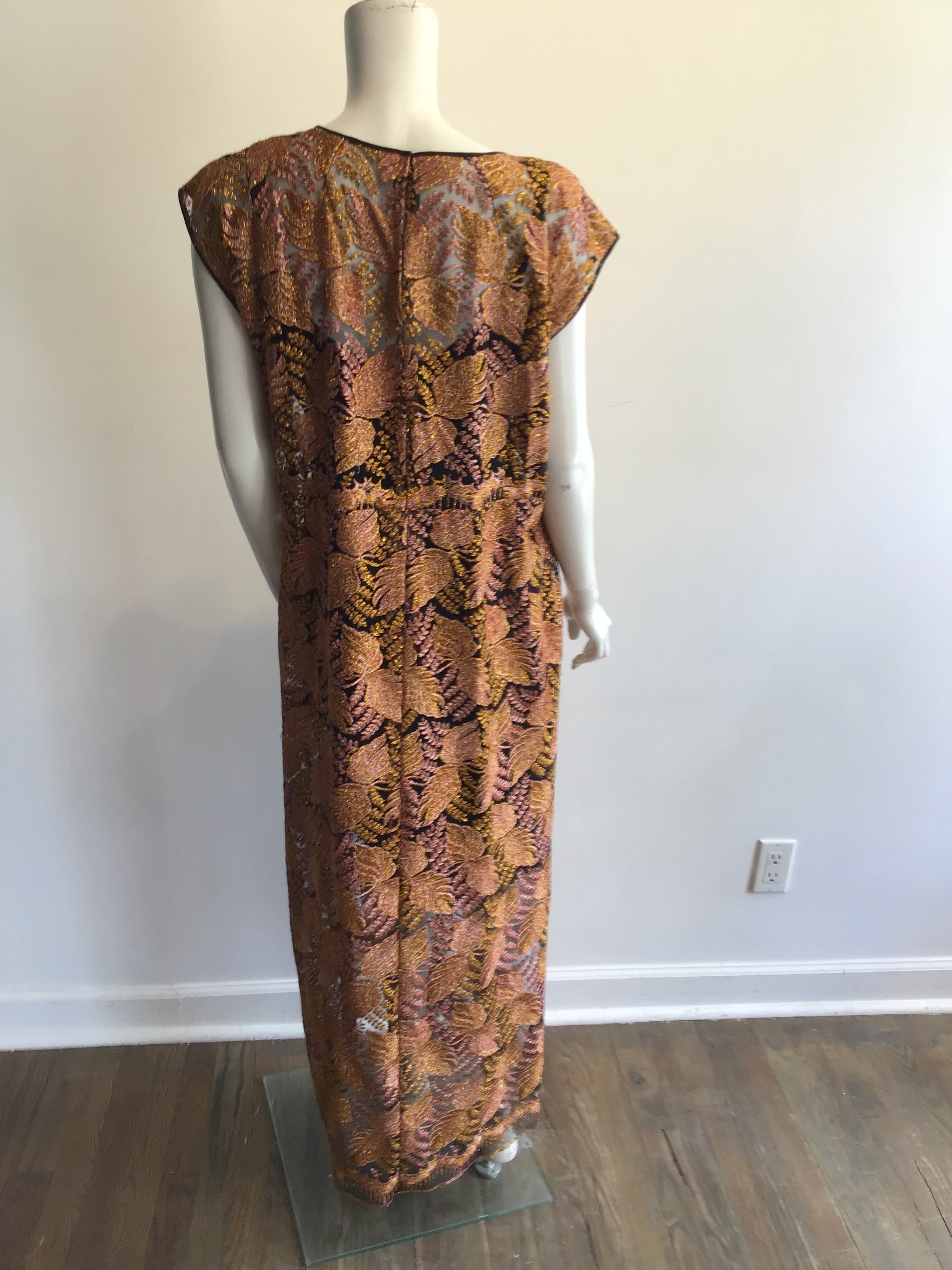 1980’s Copper/Pink Metallic Lace Evening Dress with 2 Jackets. Size 16