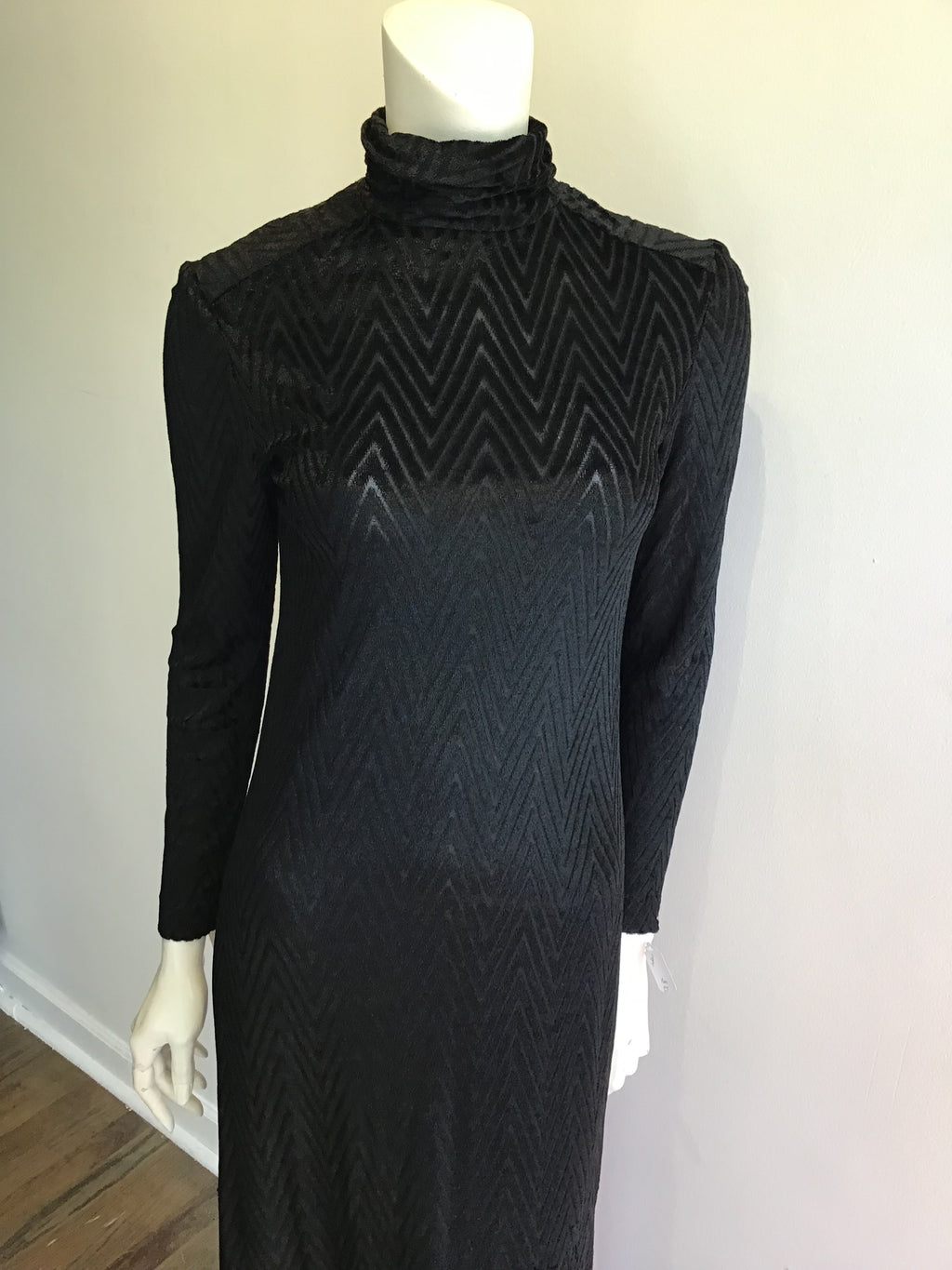 1970’s Black Herrigbone Cotton Blend Maxi Dress Size 6