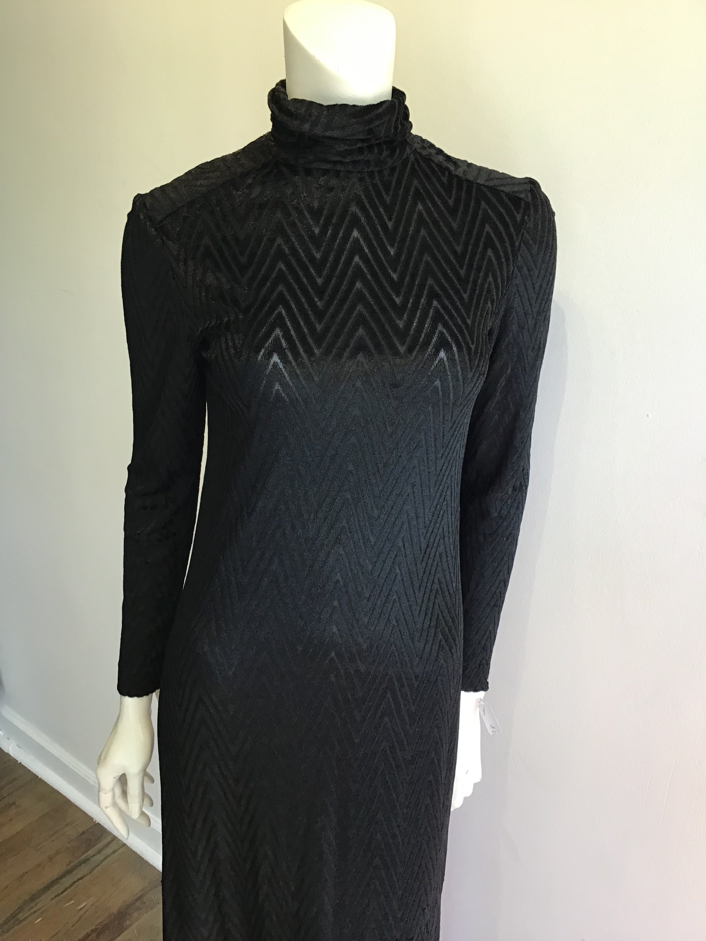 1970’s Black Herrigbone Cotton Blend Maxi Dress Size 6