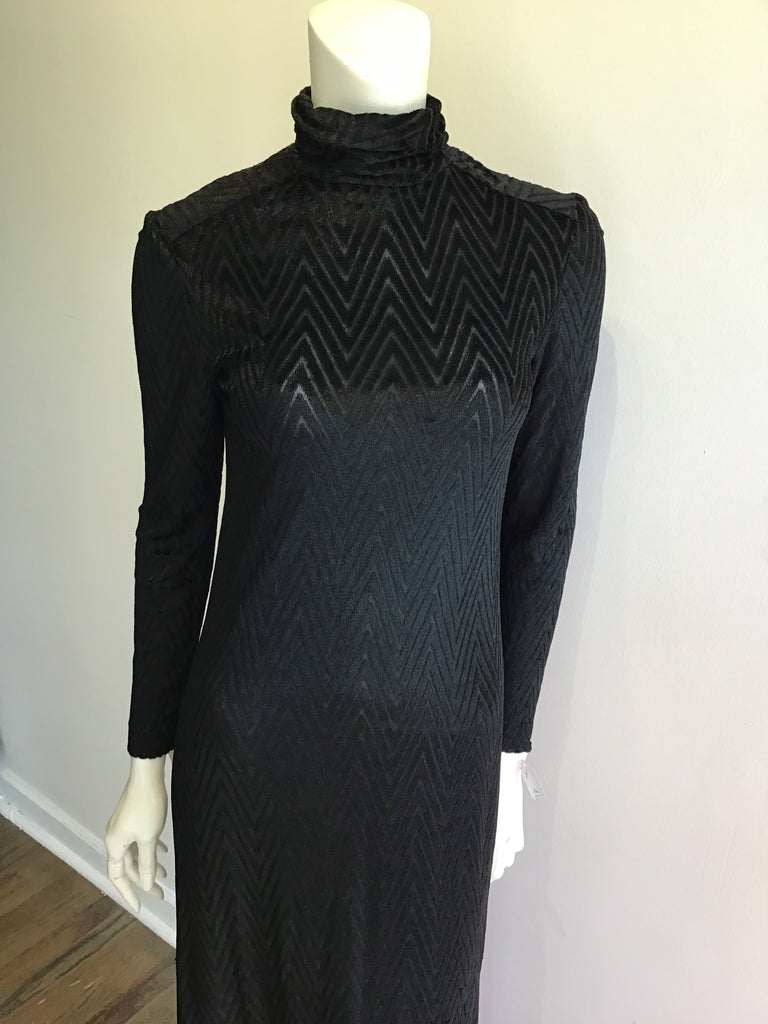 1970’s Black Herrigbone Cotton Blend Maxi Dress Size 6