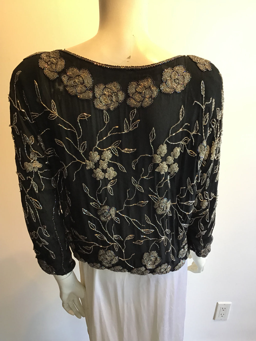1980’s Black and Silver Polyester Creative Creations Top Size 8