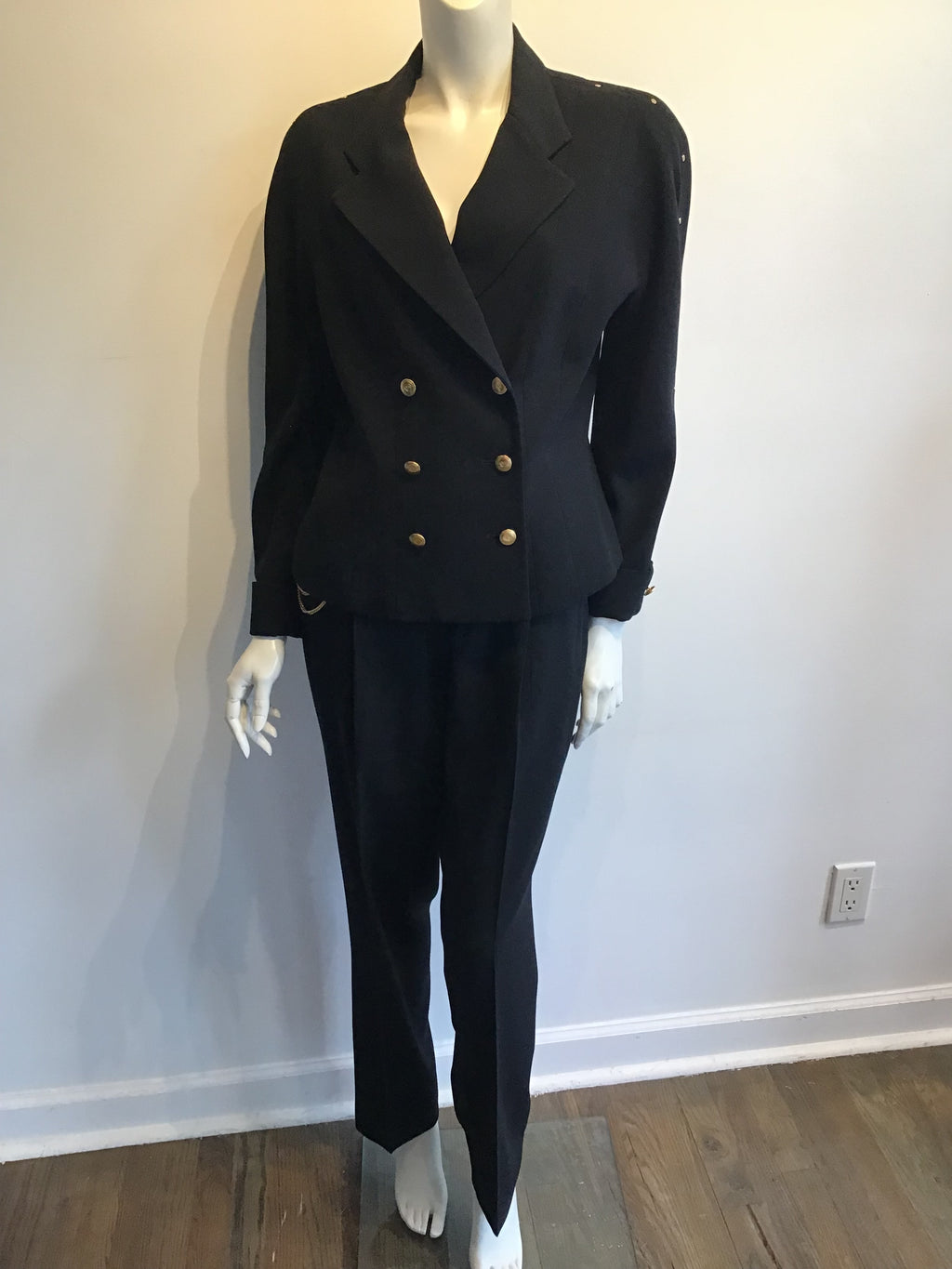 1990s Black Wool Griffith Gray St John’s Pant Suit Size 10