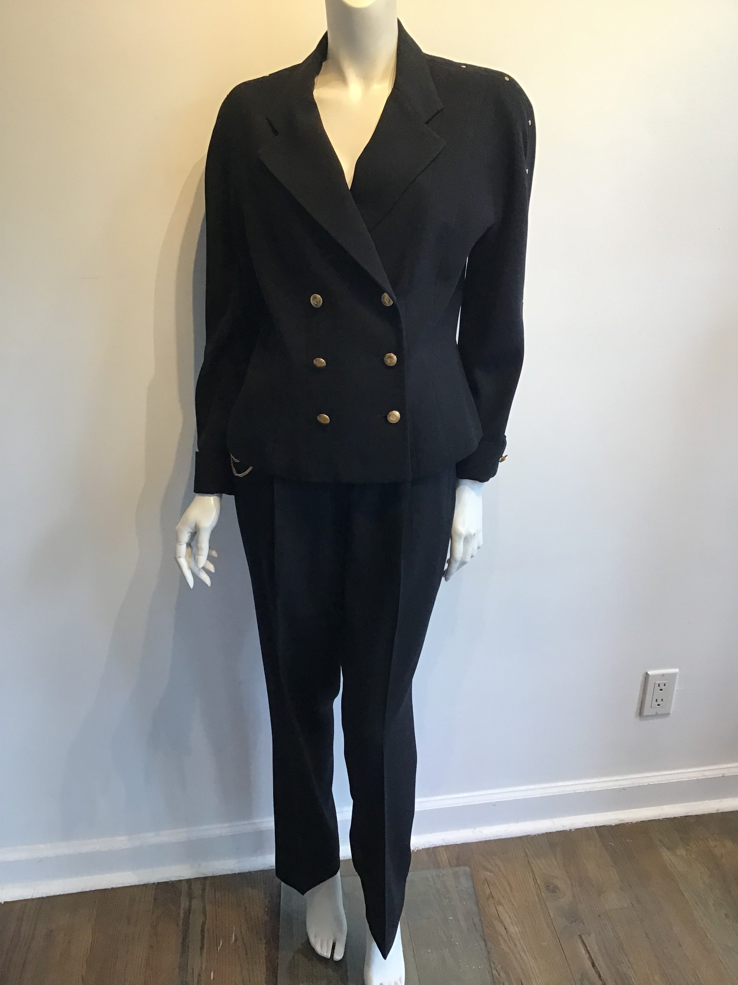1990s Black Wool Griffith Gray St John’s Pant Suit Size 10