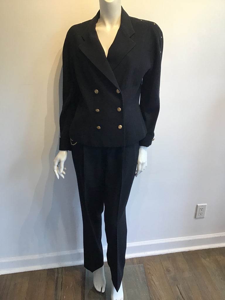 1990s Black Wool Griffith Gray St John’s Pant Suit Size 10
