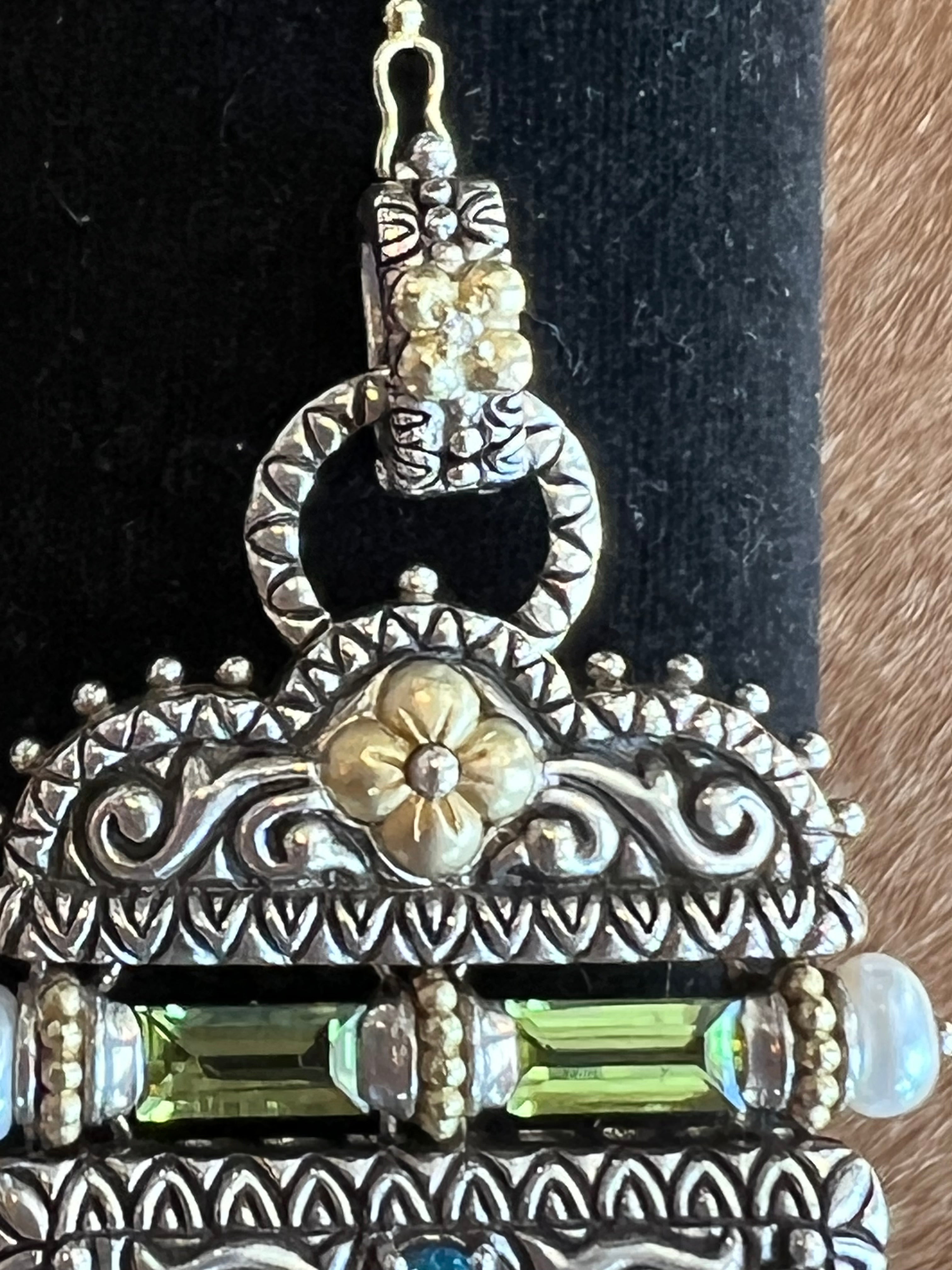 BARBARA BIXBY STERLING , PEARL, BLUE TOPAZ, IOLITE, PERIDOT 18K FLORAL DETAILED BRACELET