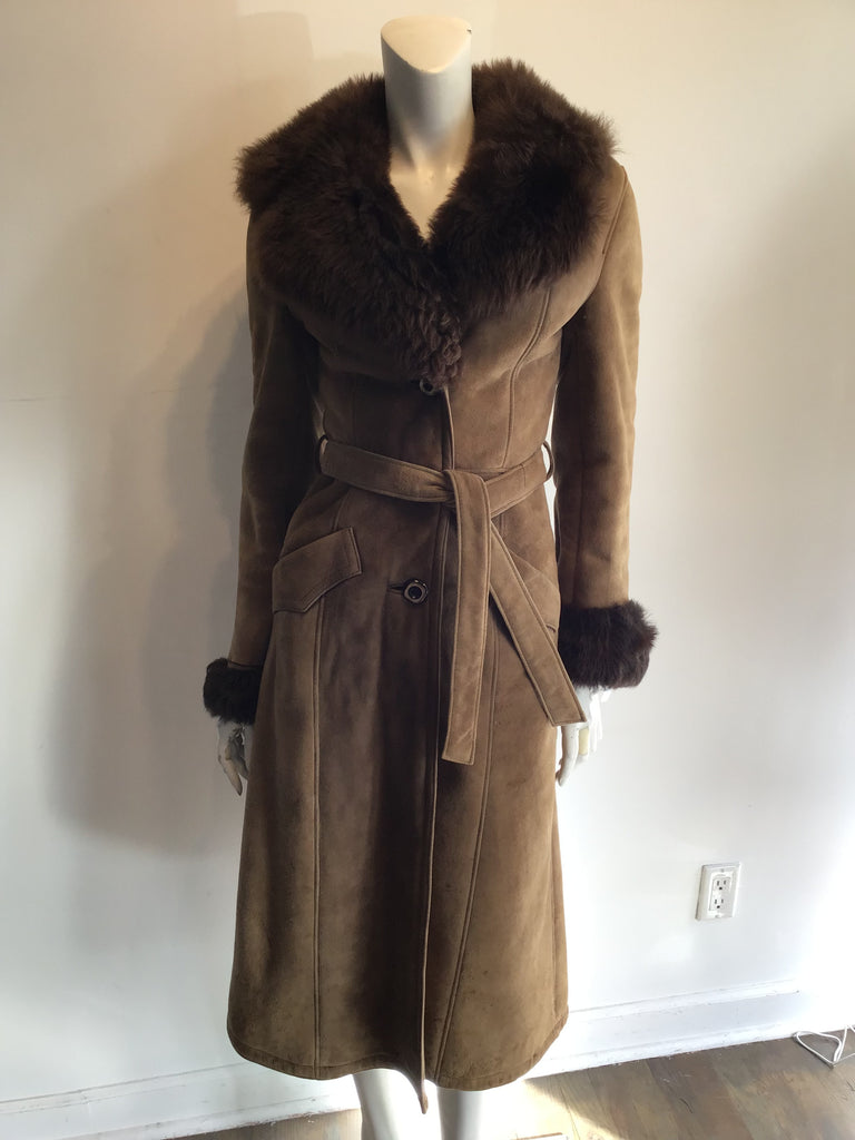 1970s Tan Suede Coat with Faux Fur Lining Size 6