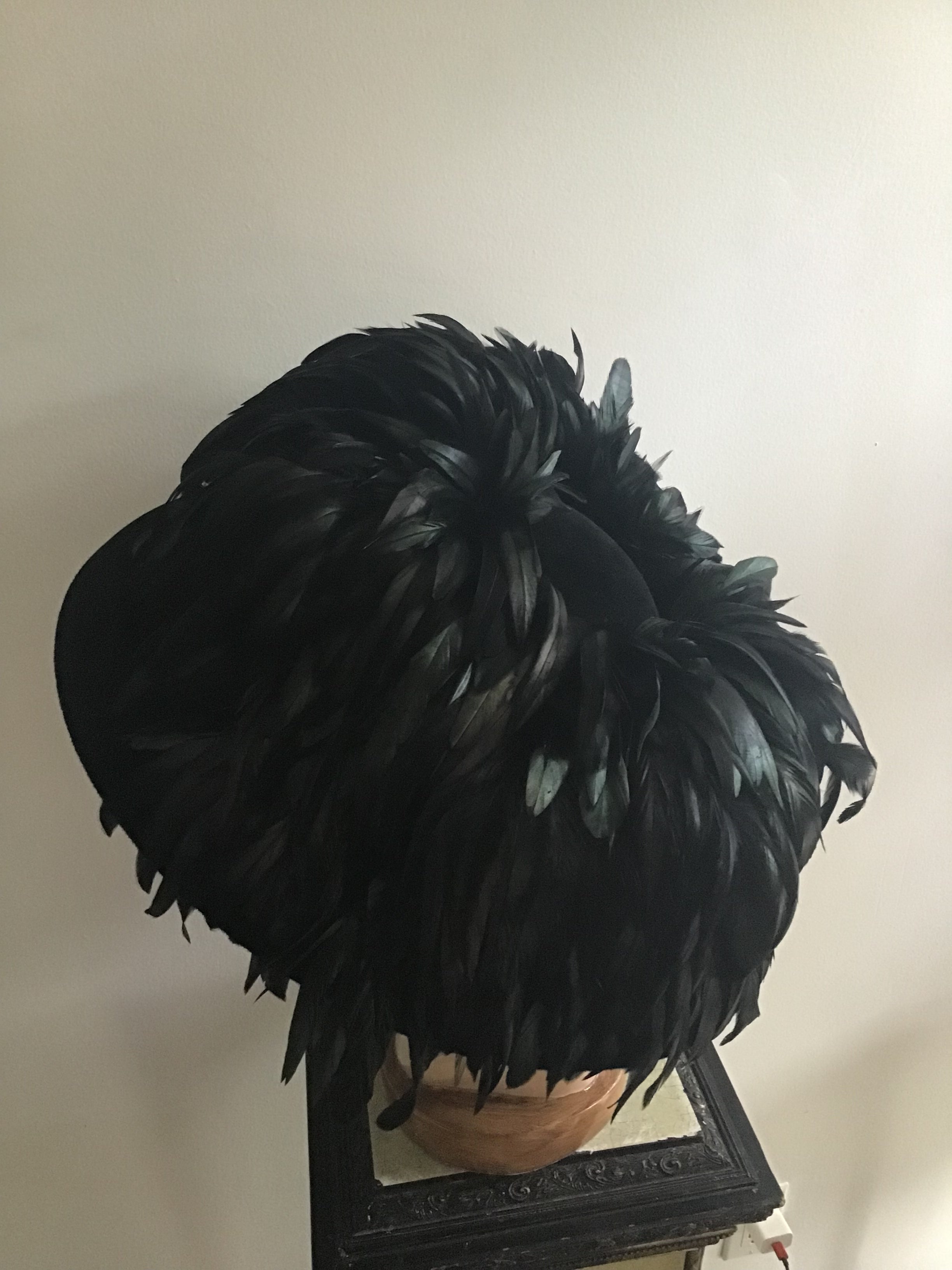 1999 B Michael Couture Black Hat with Feathers