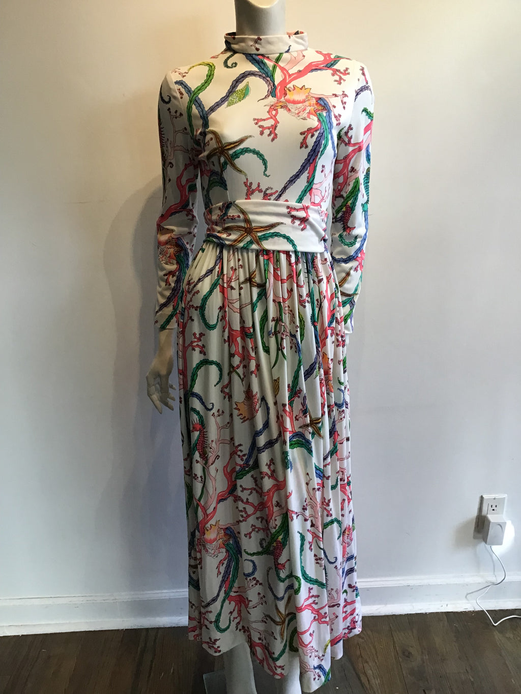 1970’s Turtlegreen Multicolor Polyester Maxi Dress Size 8