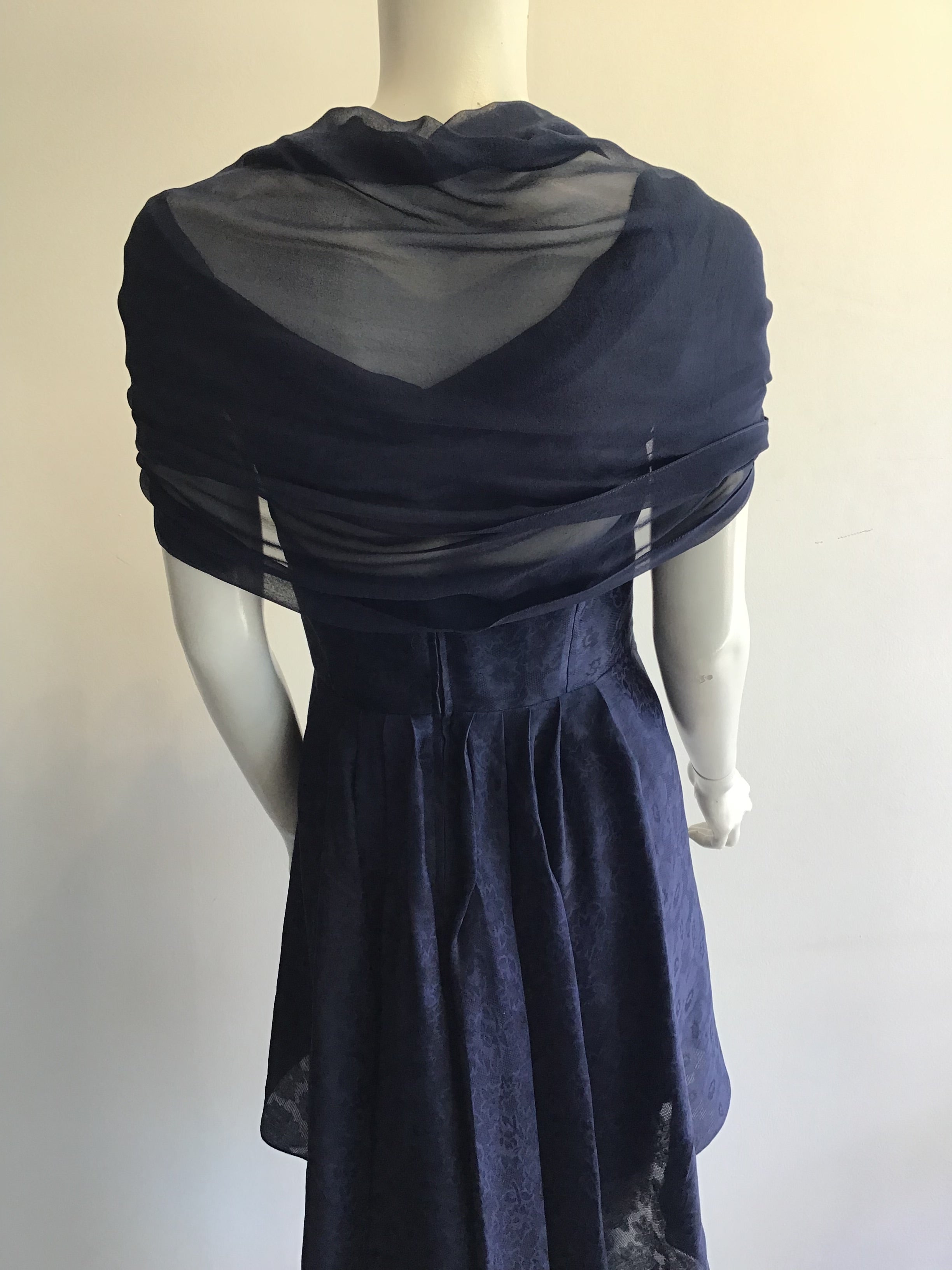1990’s Joanna Mastroianni Navy Blue Silk Blend Cocktail Dress Size 6