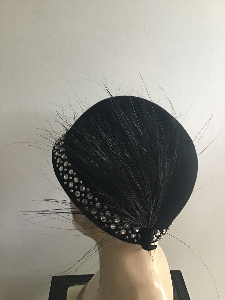 1960s Adolfo II Black Cloche Style Hat