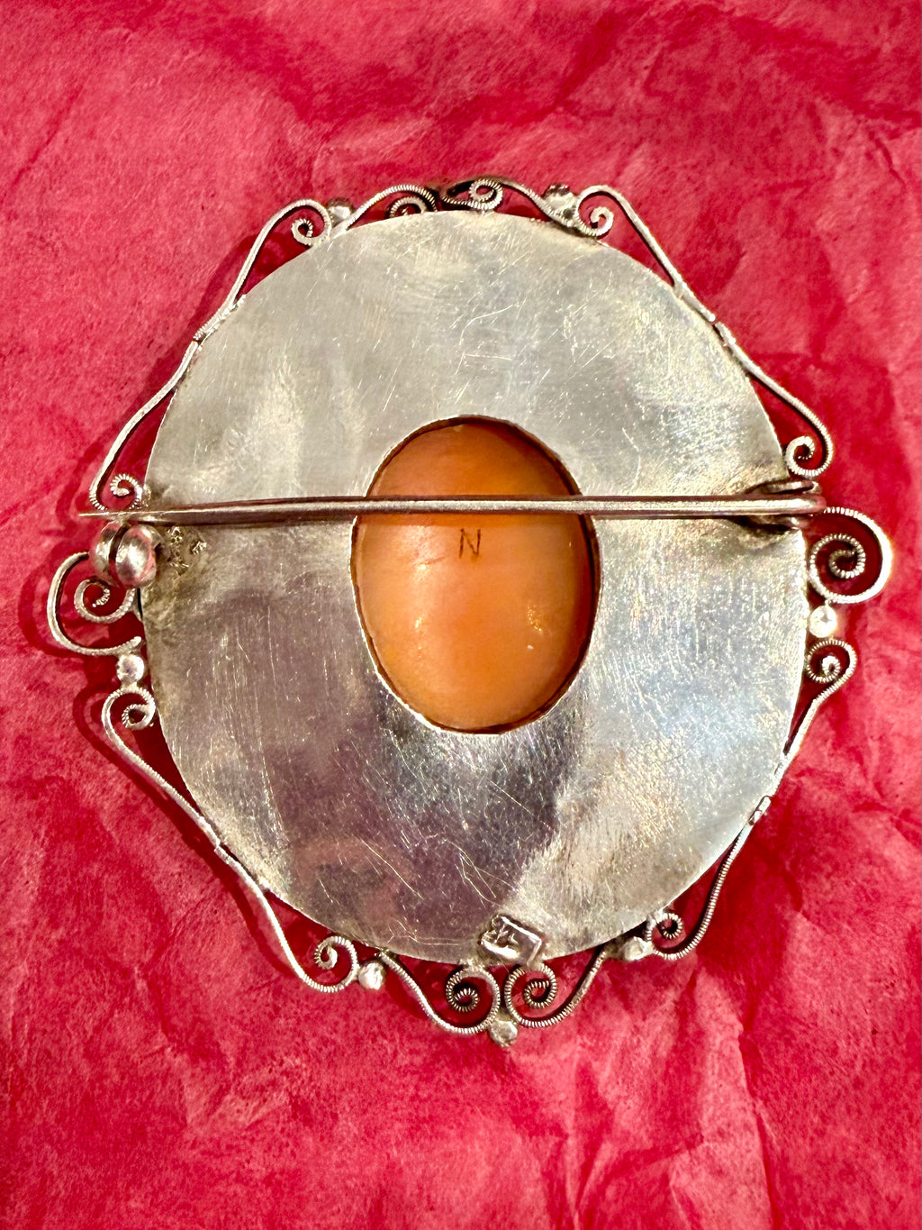 Vintage Antique 800 silver  Cameo Brooch