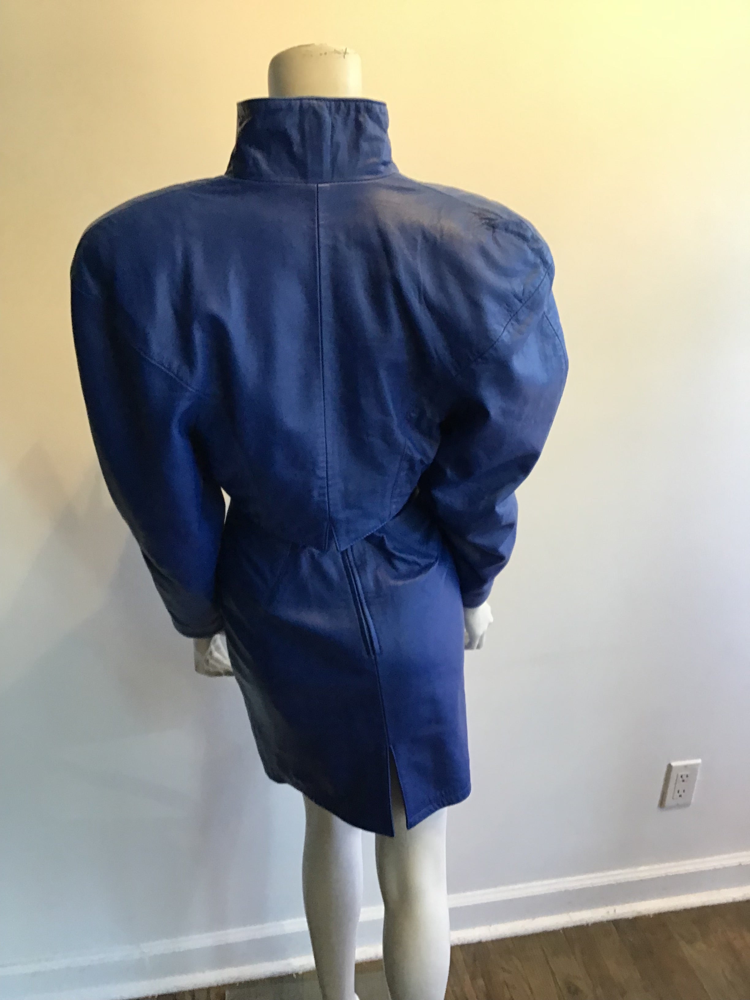 1980’s Scully Leather Blue Leather Dress with Bolero Jacket Size 4