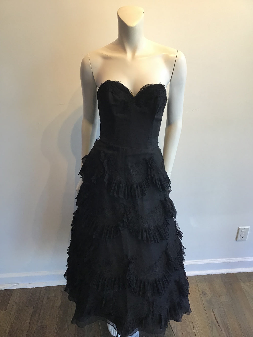1950s Harvey Brenin Black Organza and Lace Cocktail Dress Size 6