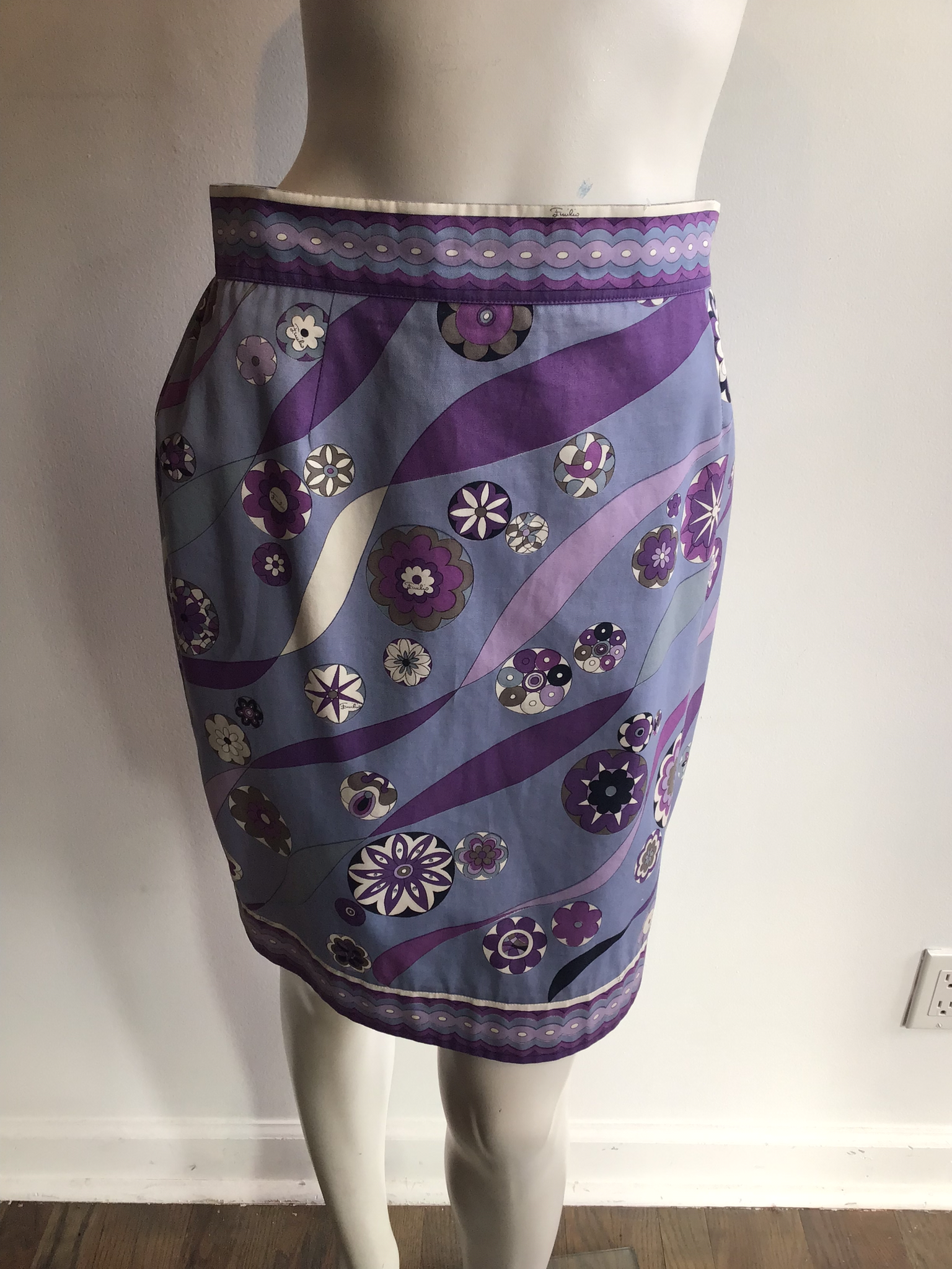 2000s Emilio Pucci Cotton Blues and Purple Skirt Size 8emilip