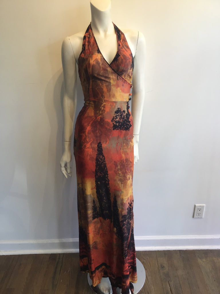 1970’s Orange and Black Halter Dress with Buttons Size 2