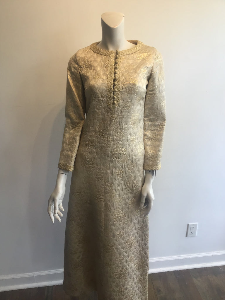 1960’s Gold Silk Brocade Saks Evening Dress Size 2