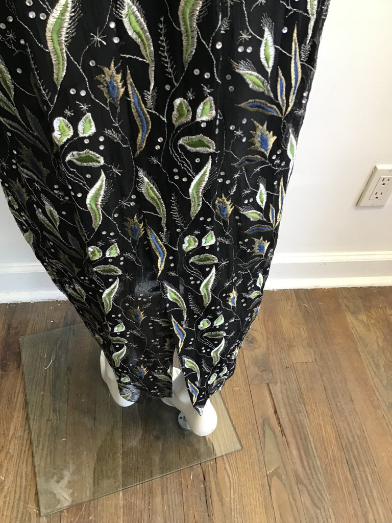1980s 2 Piece Giorgio Armani Black,Gold and Greenembroidered  Chiffon Evening Ensemble Size 8