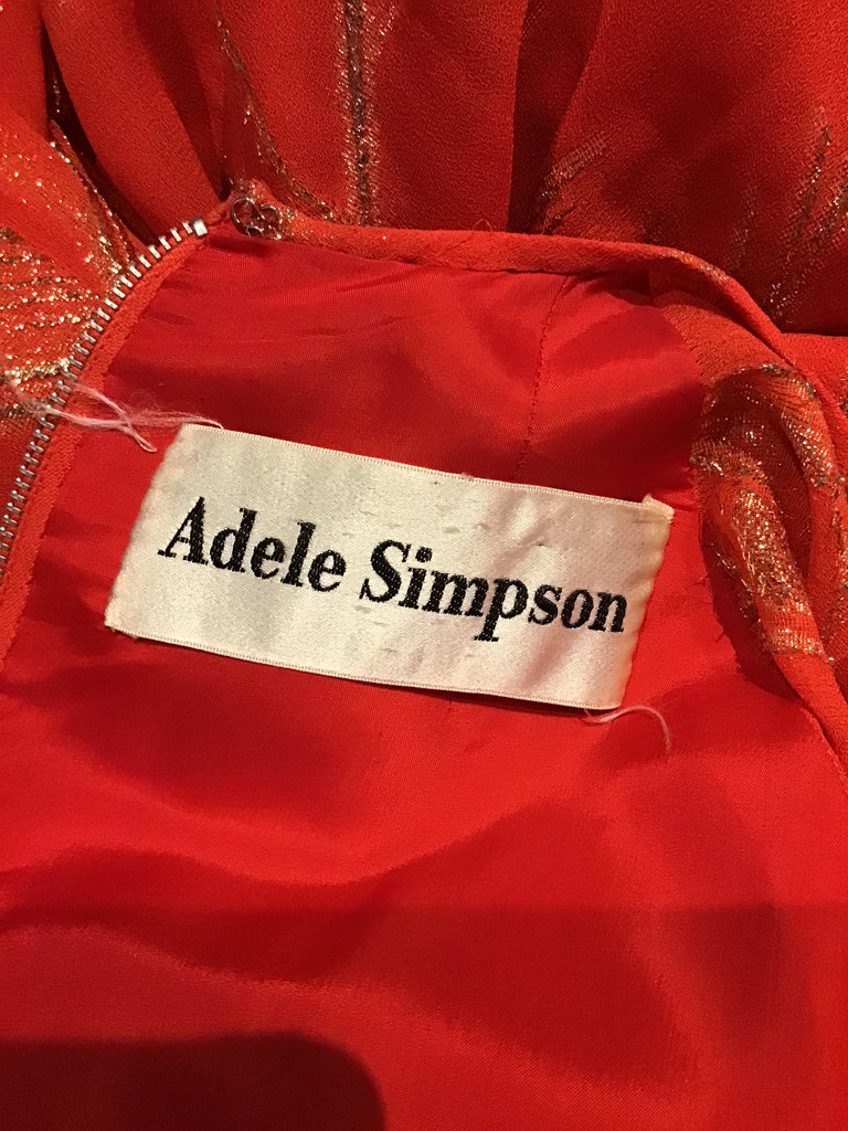 1970’s Adele Simpson Orange and Gold Lamé Evening Gown Size 8