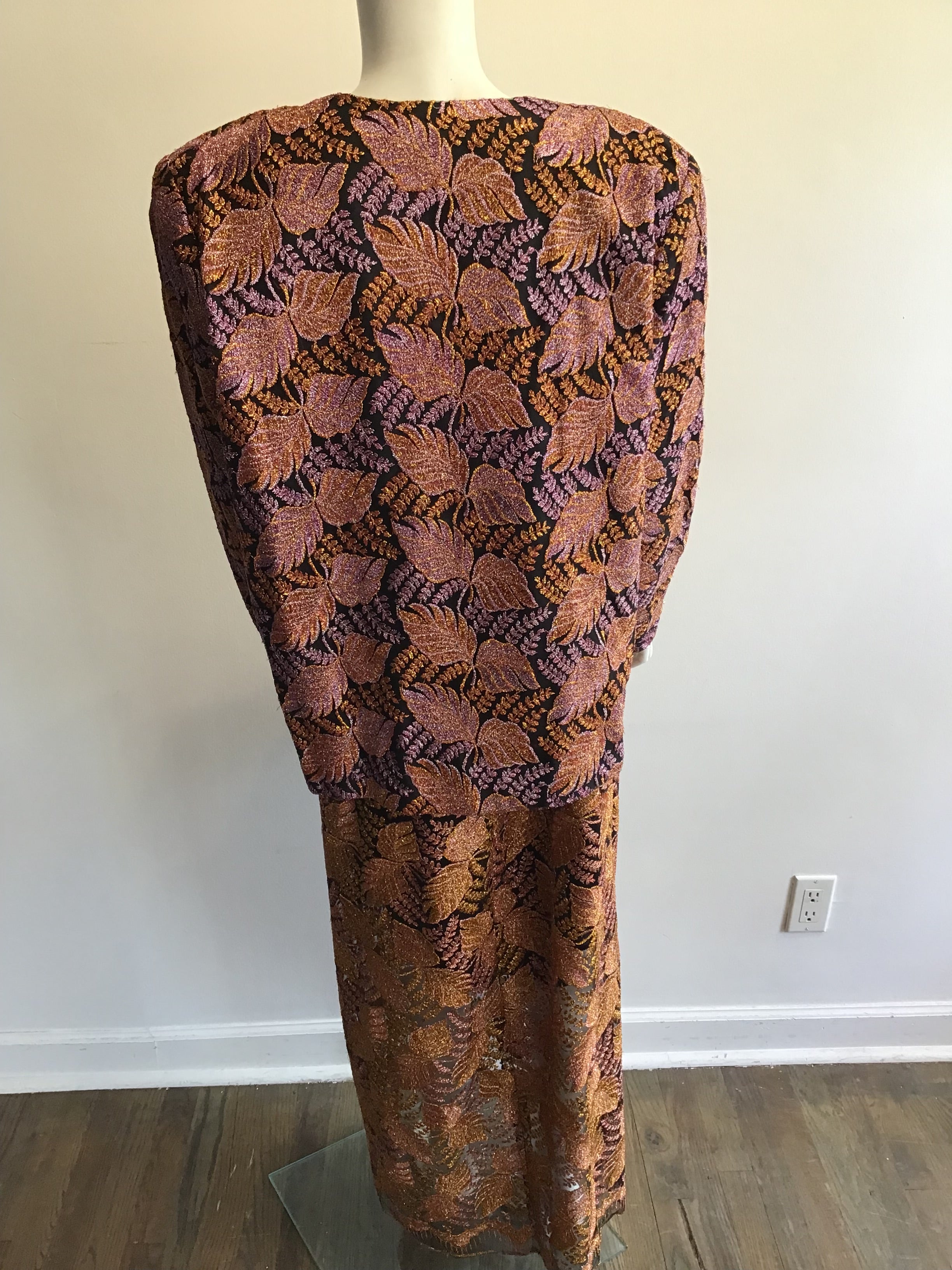 1980’s Copper/Pink Metallic Lace Evening Dress with 2 Jackets. Size 16
