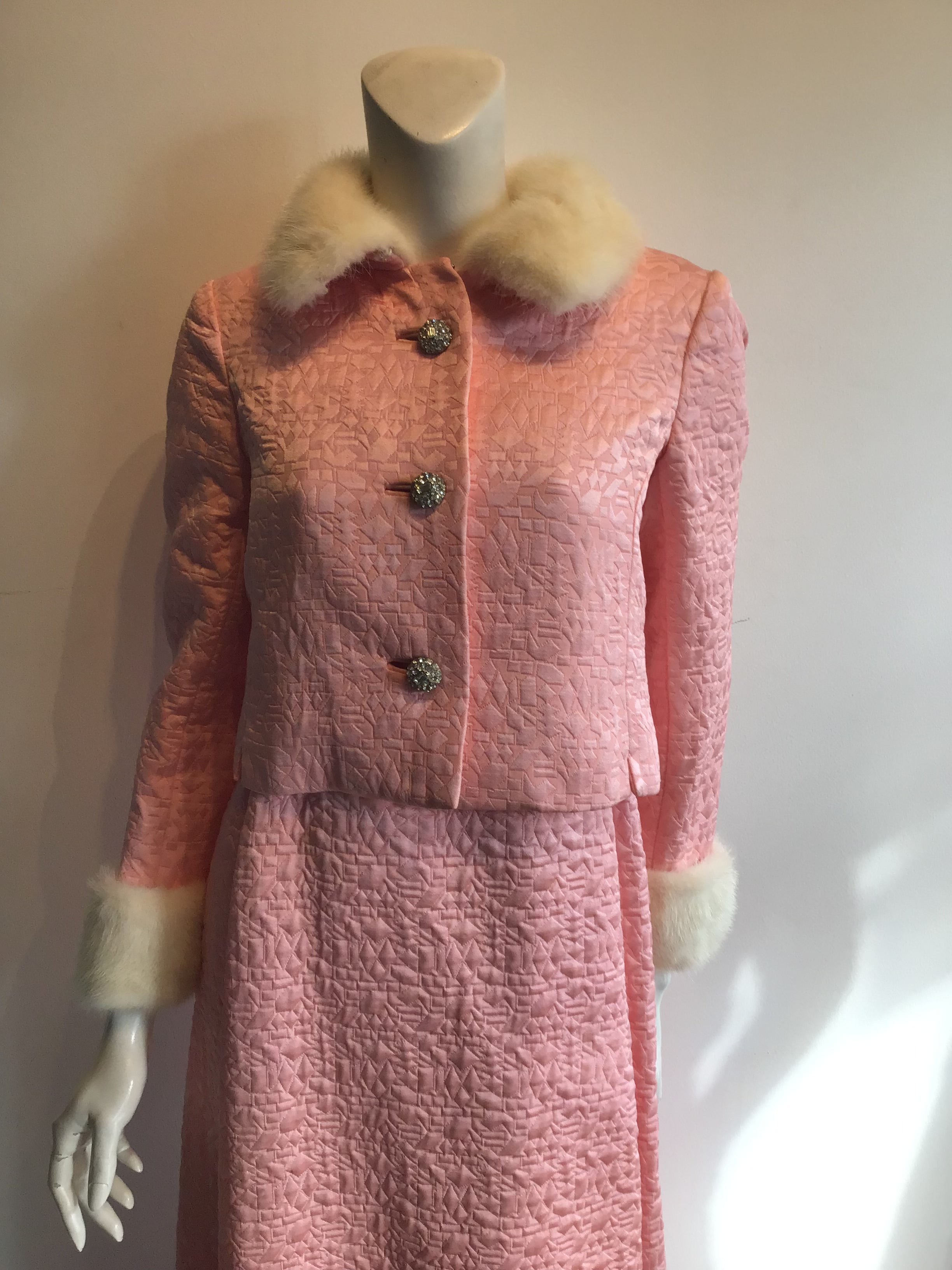 1960s Malcolm Starr Pink Brocaded Dress with Jacket -size 6
