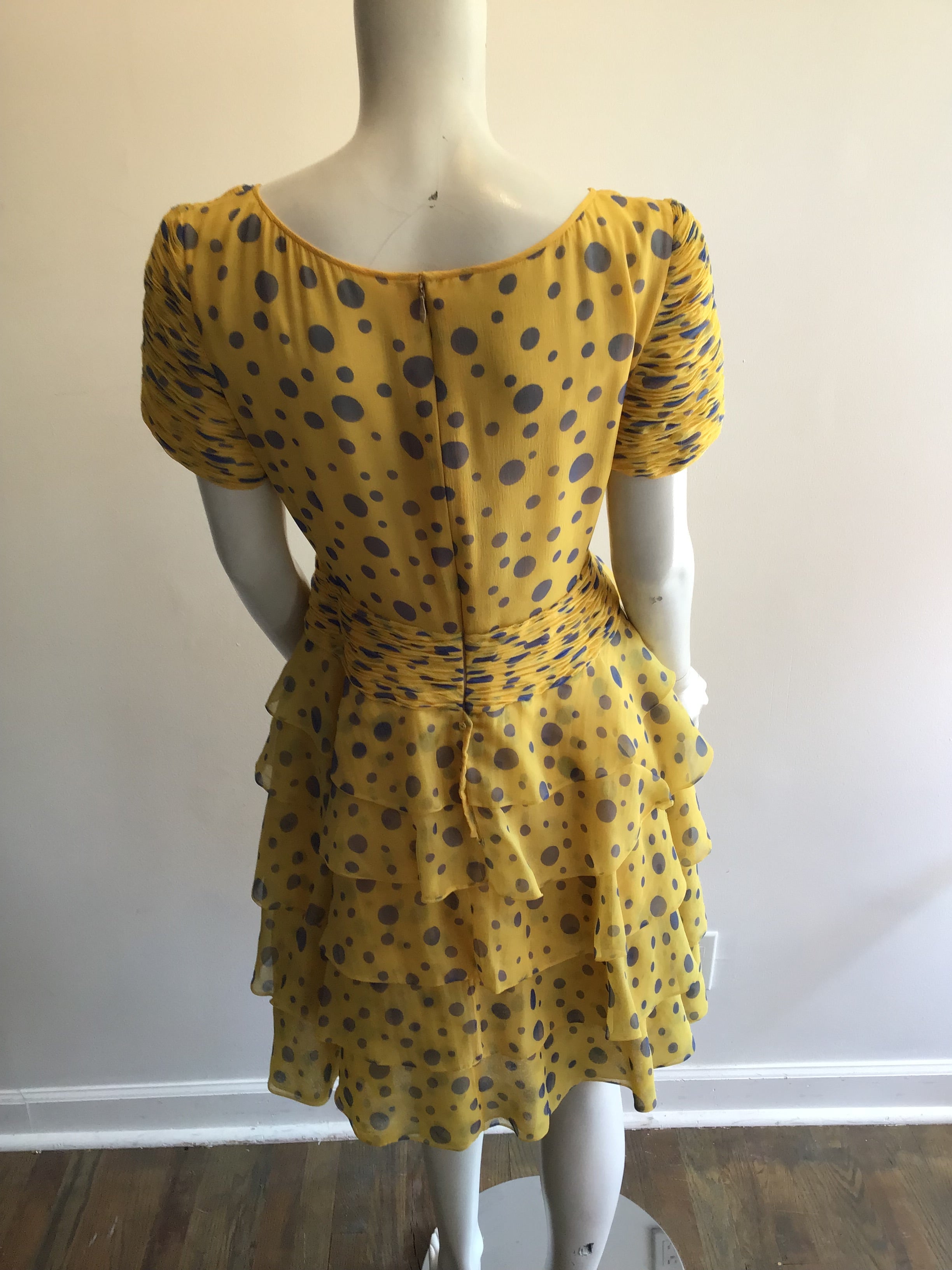 1980’s Valentino Silk Chiffon Yellow Dress Size 10
