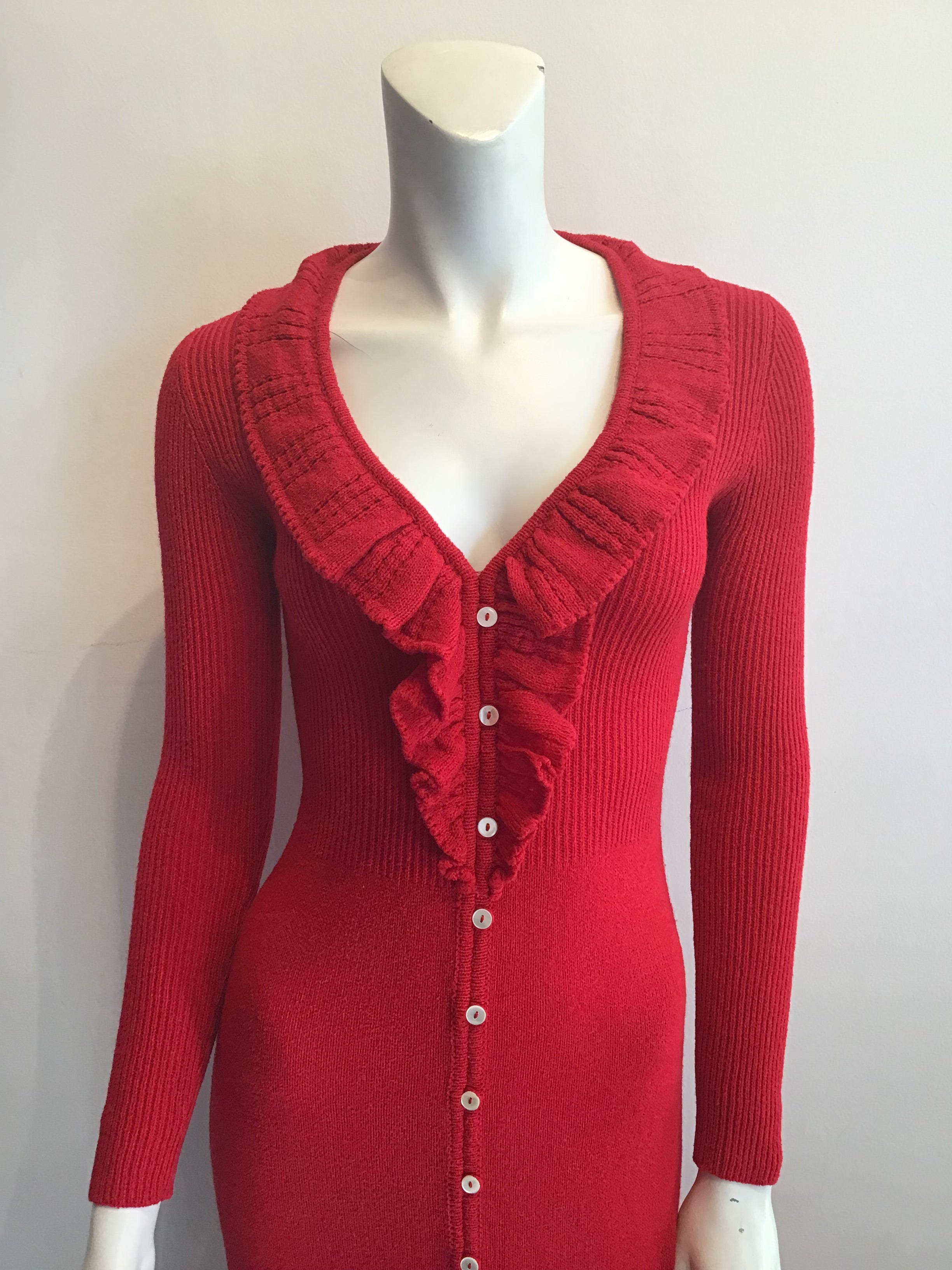 1970's Red Acrylic Knitted long  Maxi Dress Size 8