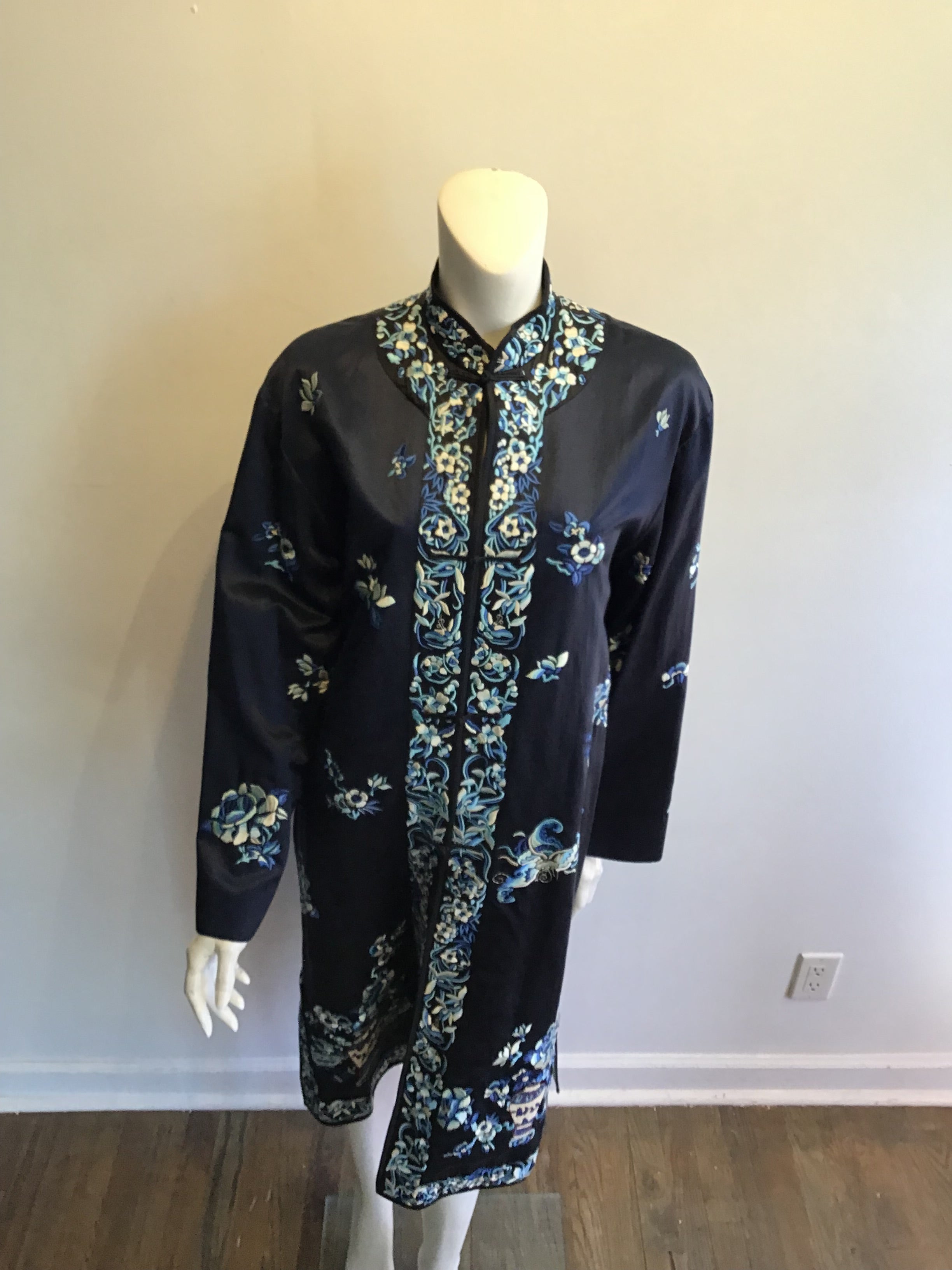 1990’s Ralph Lauren Embroidered Blue Silk Chinese Style Jacket Size 10