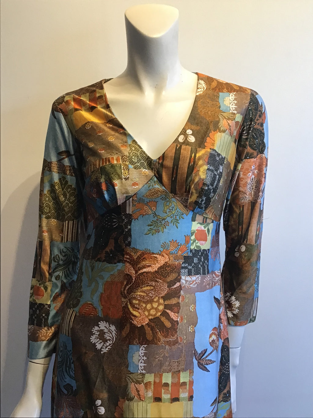 1970’s Keone Blue/Brown Printed Maxi Dress Size 8/9