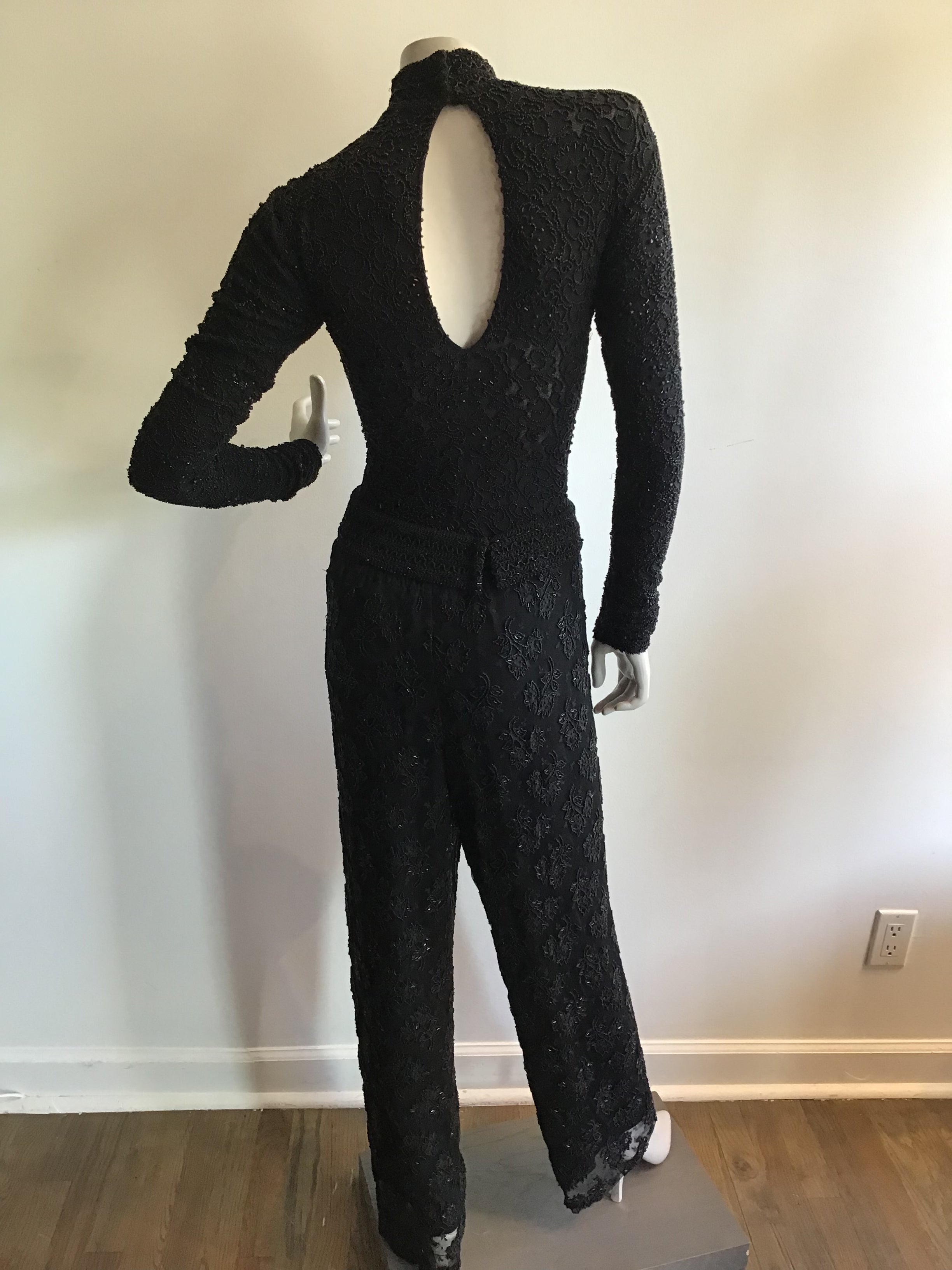 1980's Giorgio di Saint Angelo  Black Beaded Unitard and Pants Size 6/8