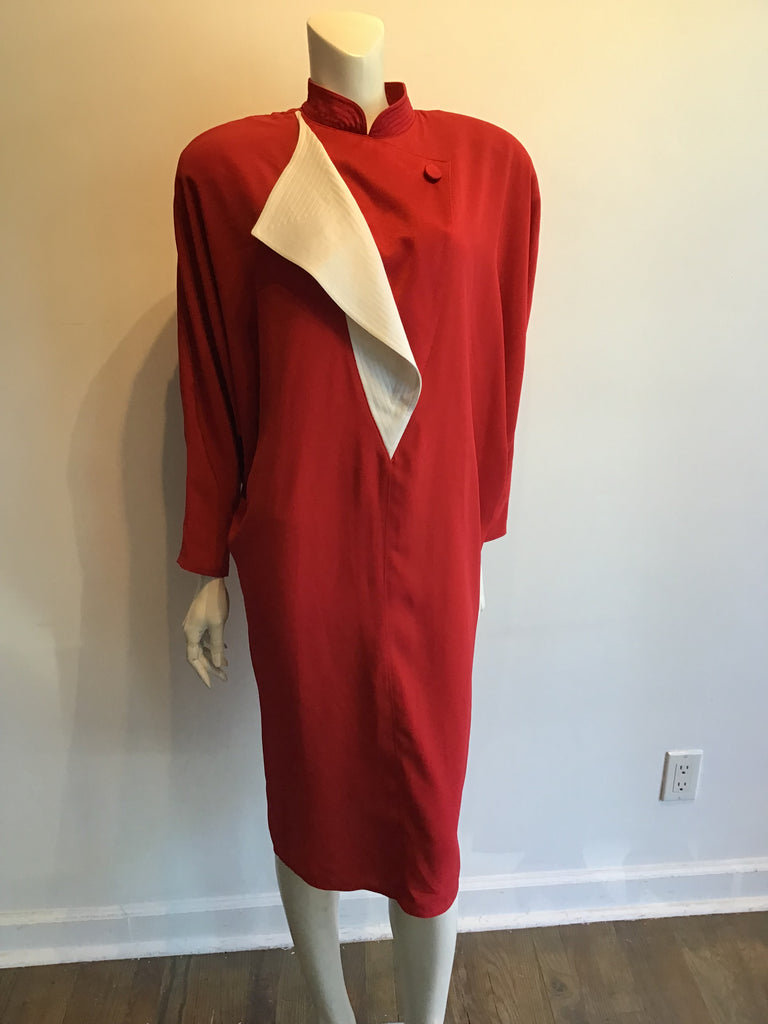 1980’s Day Mor Couture Polyester Crepe Red/White Dress Size 12