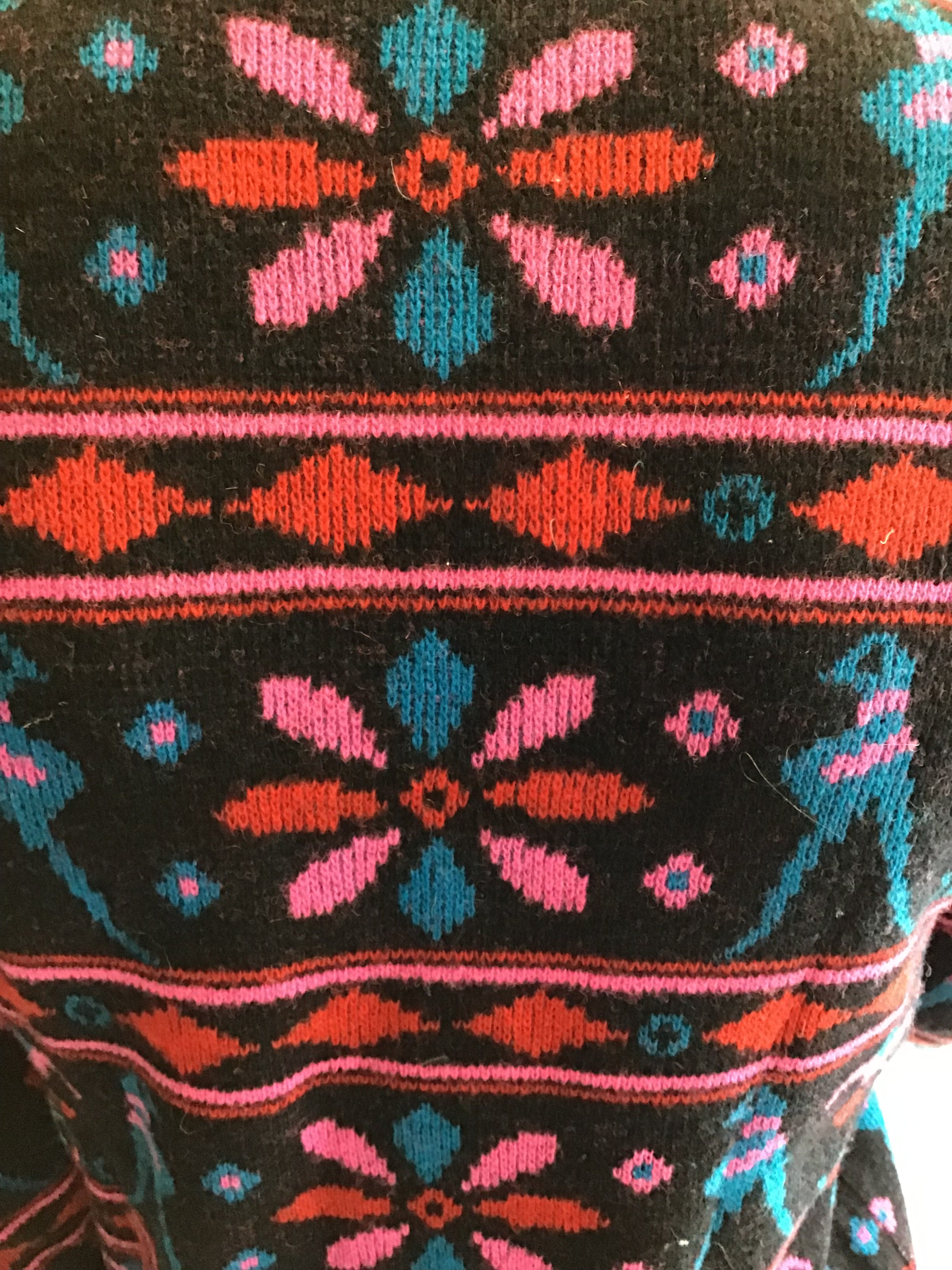 1970’s Valentino Blue, Pink and Black Wool Sweater Size 6