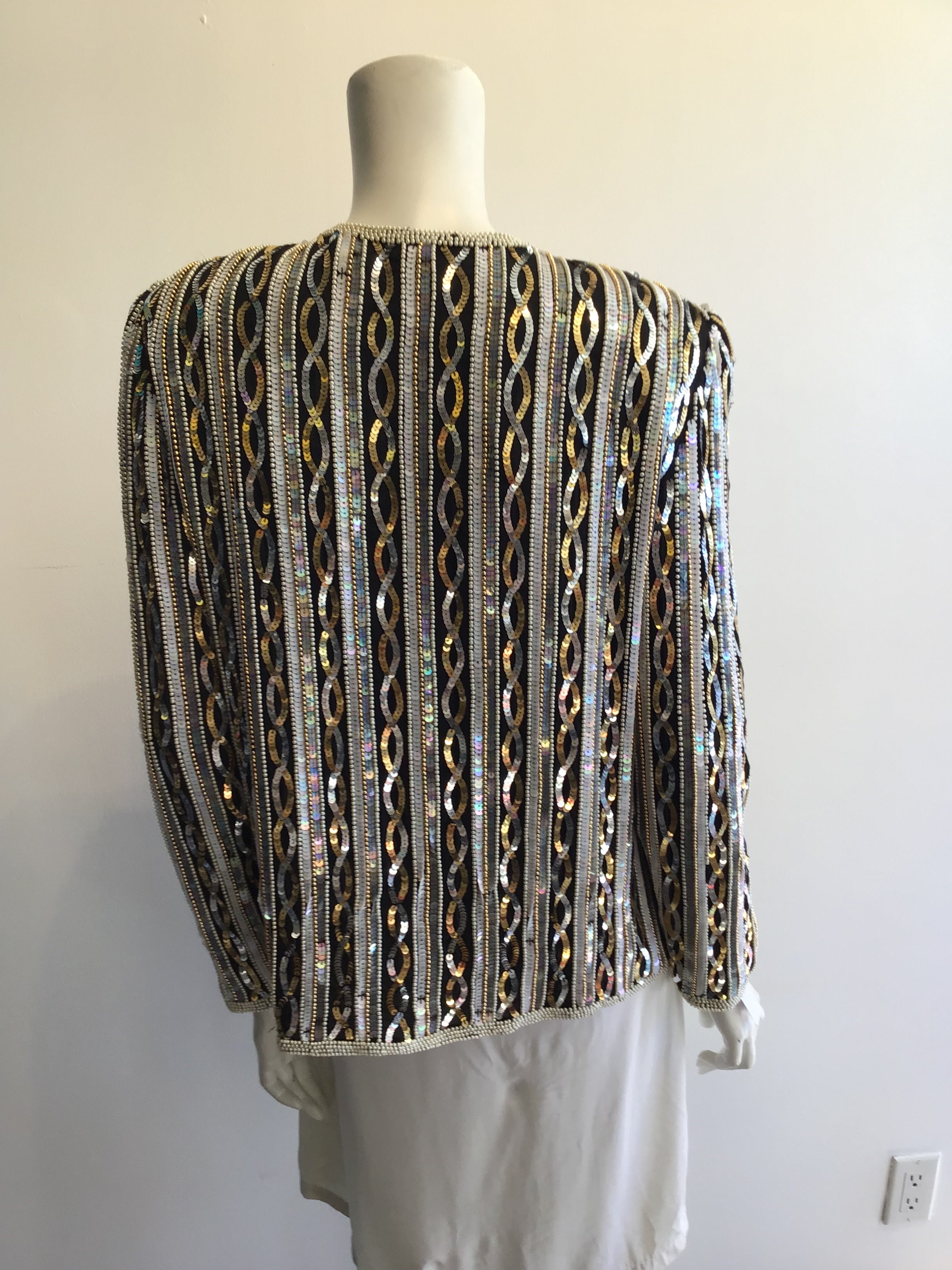 1980’s Papéll Gold/Silver Silk Sequined Evening Jacket Size 10