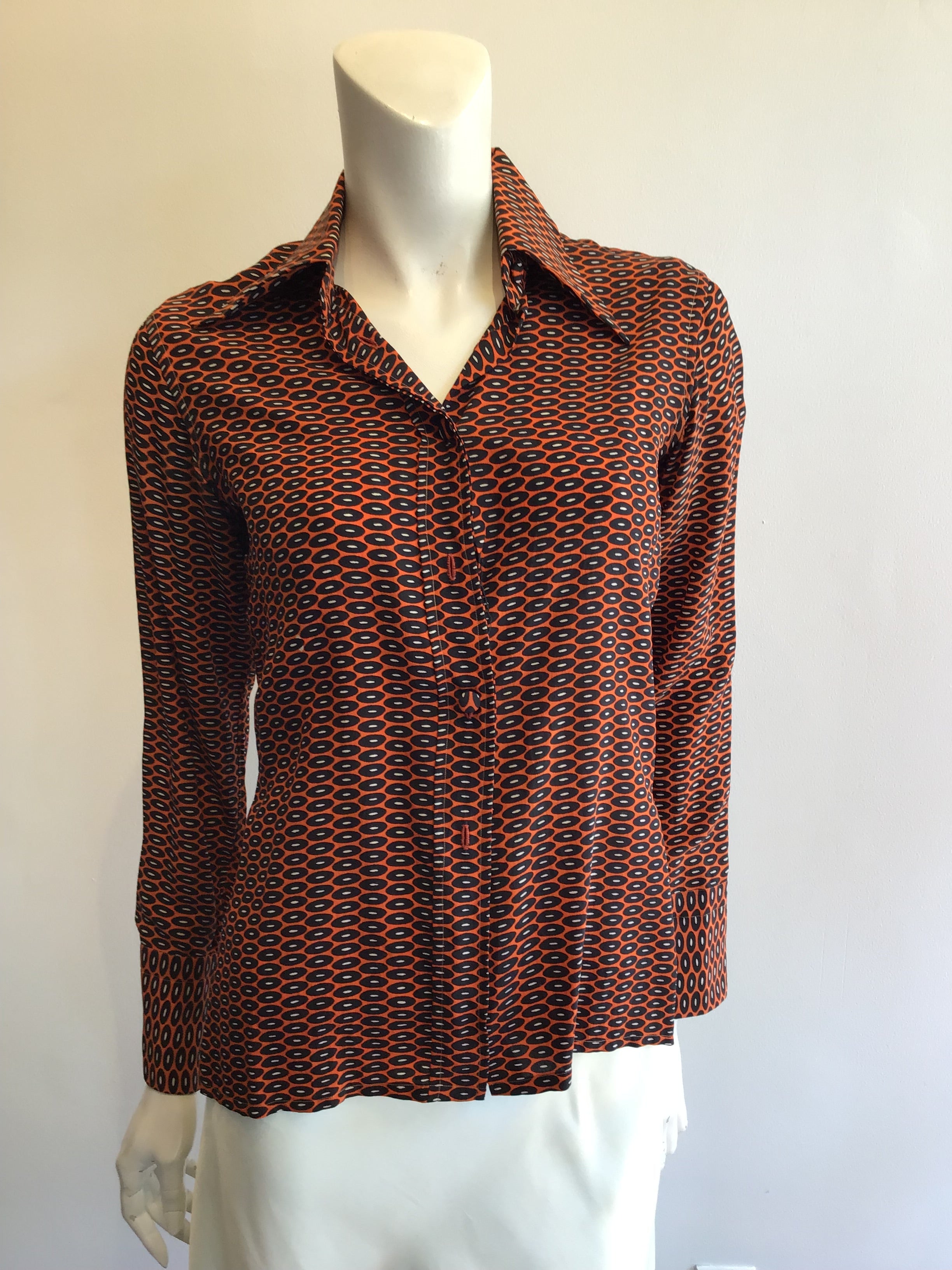 1970’s Valentino Silk Orange and Black Shirt Size 4