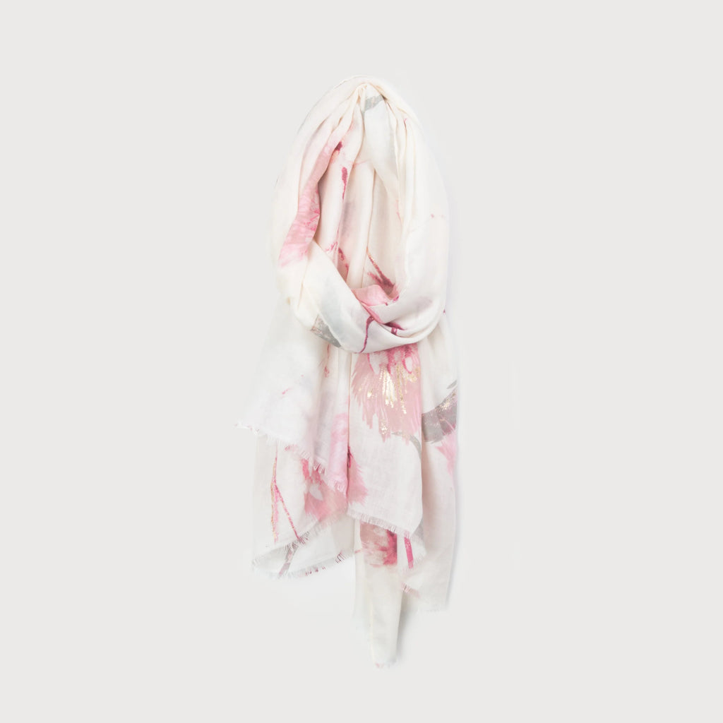 PINK AND IVORY FLORAL TAPESTRY PRINT SCARF WITH SPARKLY ACCENTS