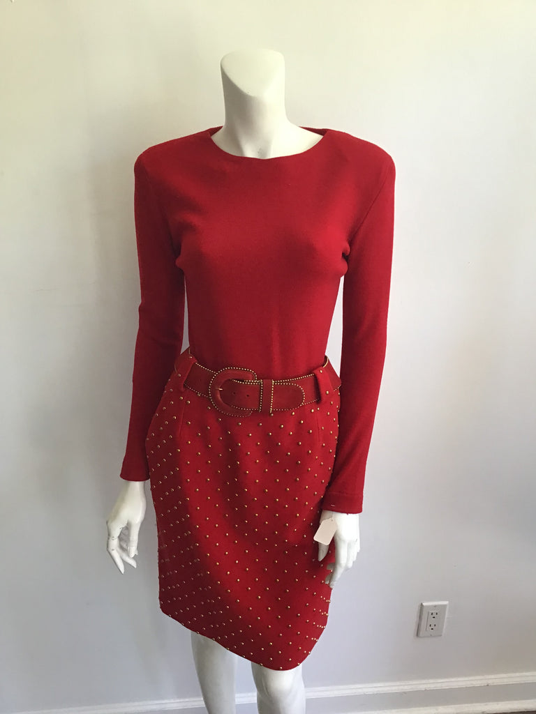 1980's Red Cashmere/wool Blend Anne Klein 3 Piece Ensemble Size 6