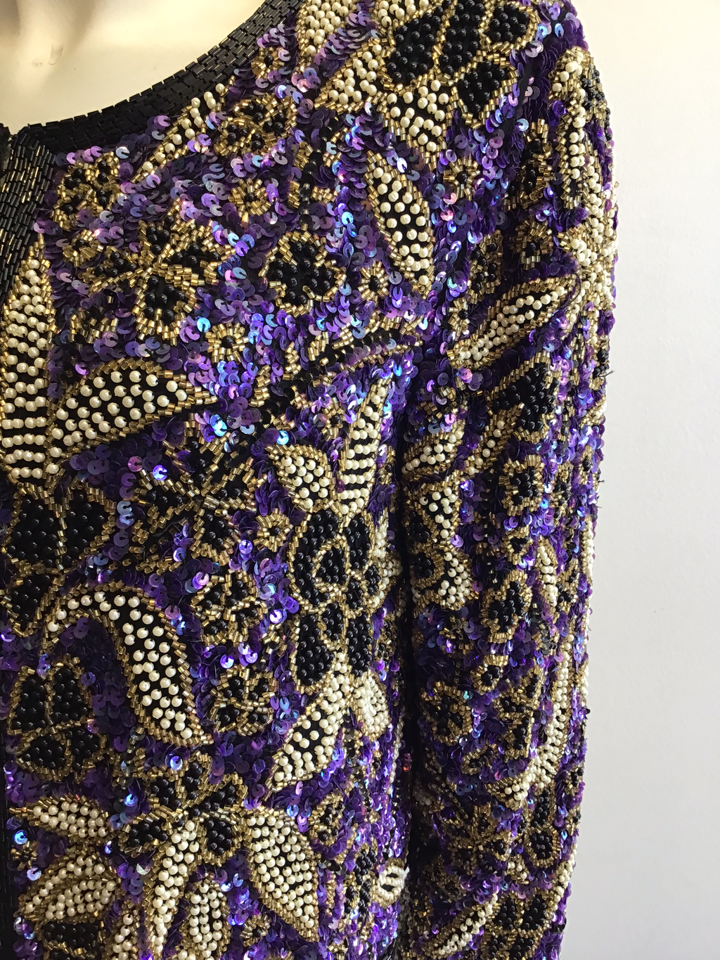 1980’s Sténay Silk Beaded Purple and White Jacket  Size 8