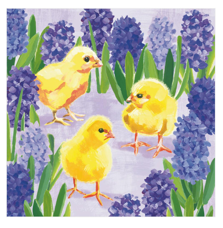 Chicks in hyacinth Easter cocktail napkin